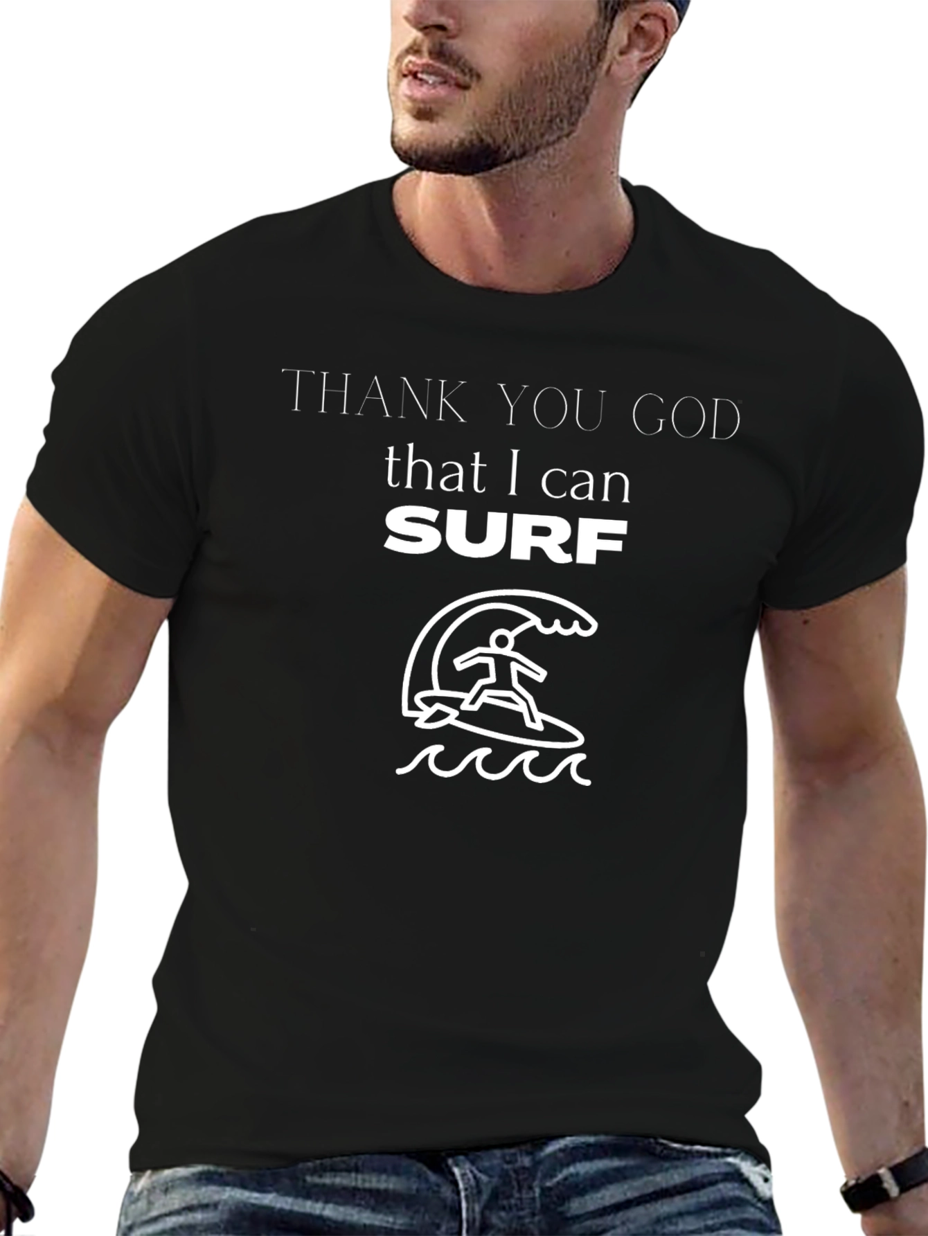 Thank God I Can Surf Black T-Shirt