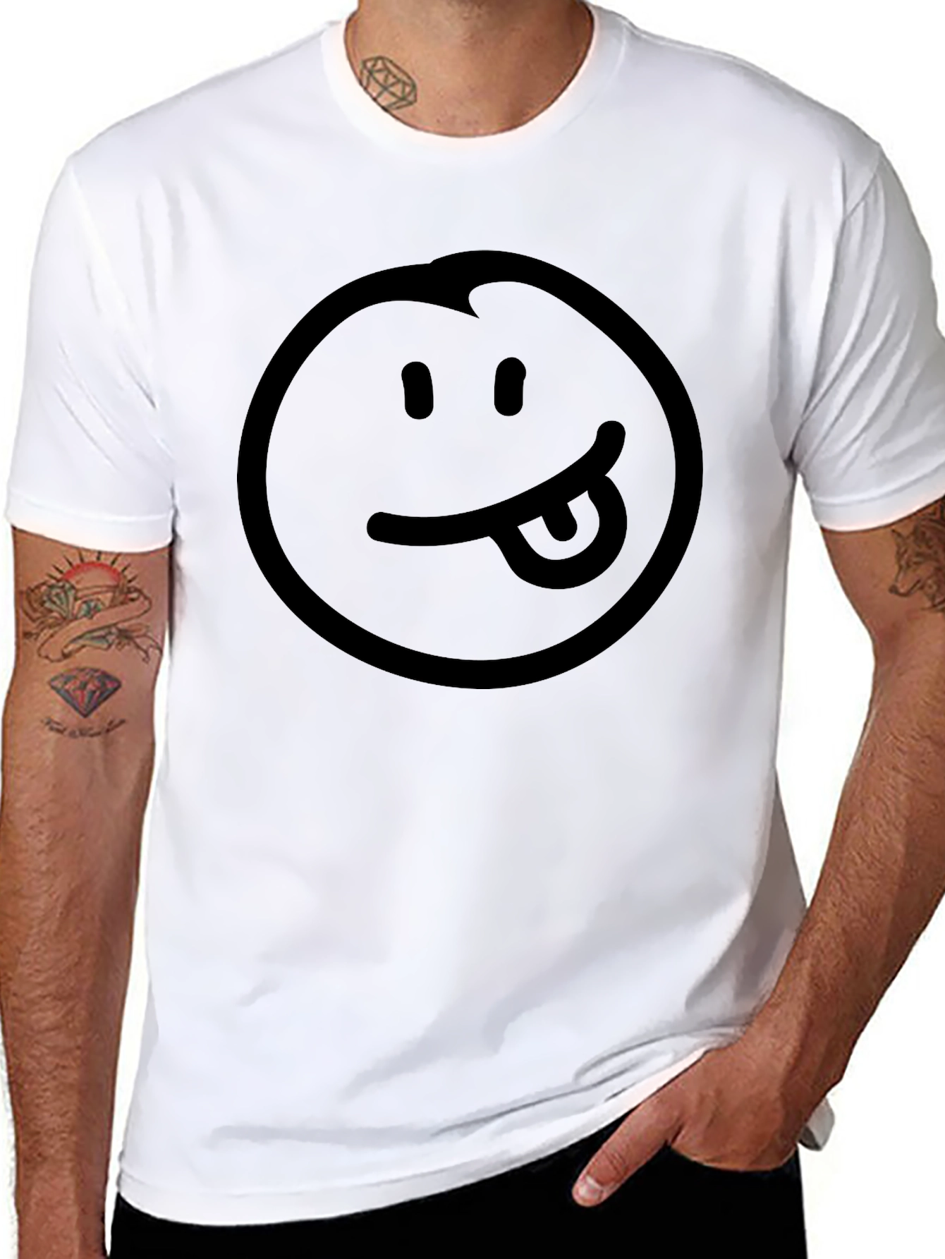 Black Smiley Face Tongue Out T-Shirt