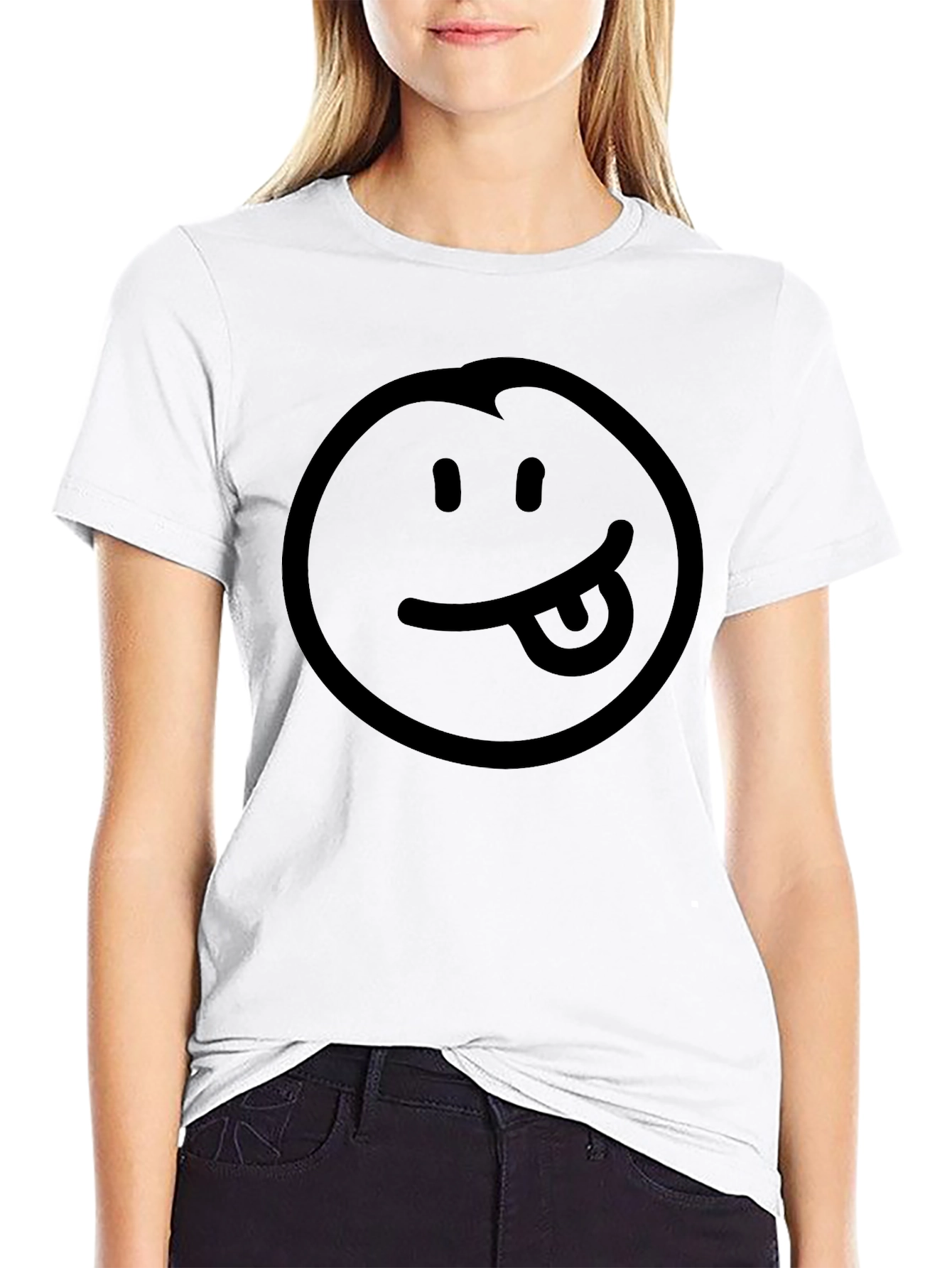 Black Smiley Face Tongue Out T-Shirt