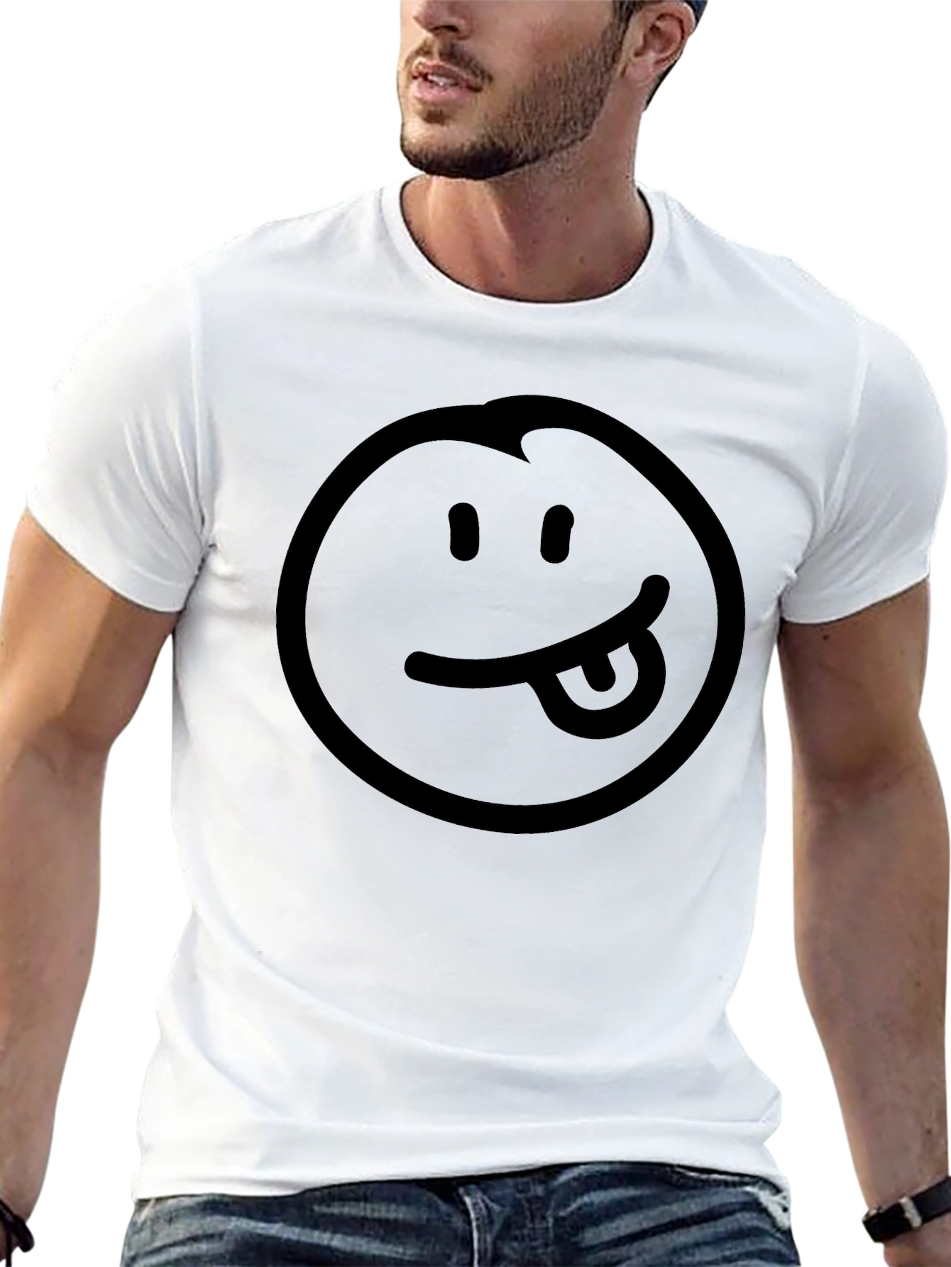 Black Smiley Face Tongue Out T-Shirt