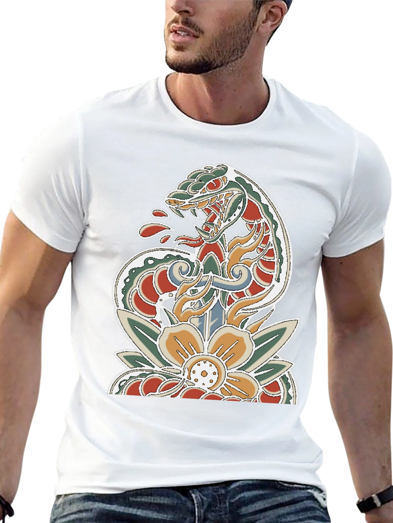 Snake Dagger Tattoo Style Graphic Tee