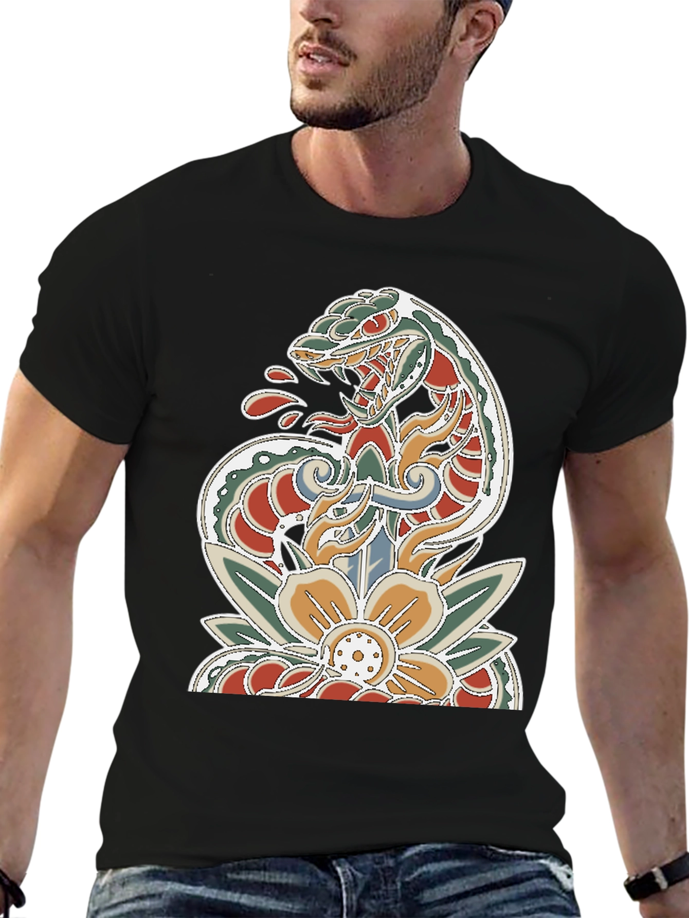 Snake Dagger Tattoo Style Graphic Tee