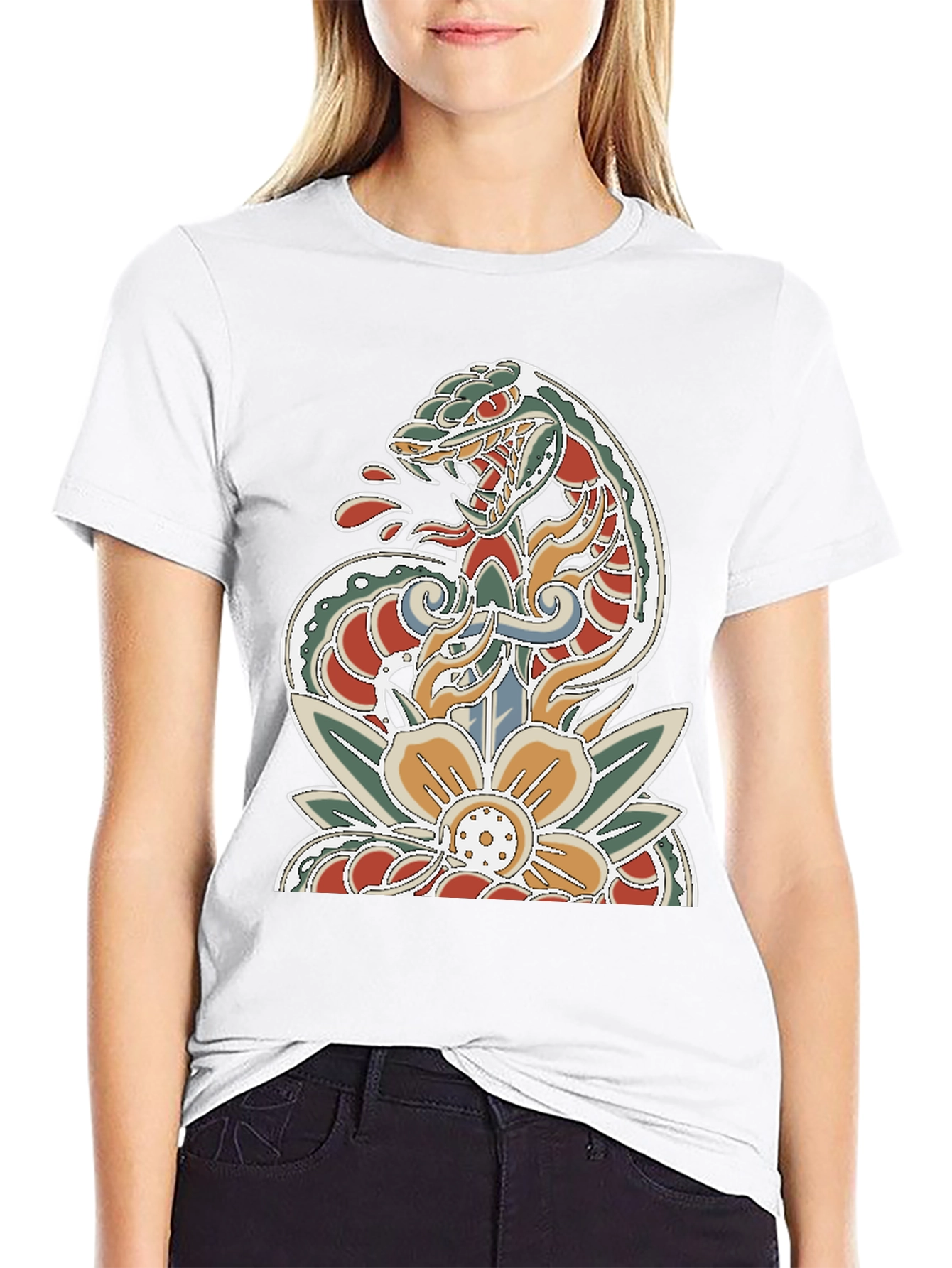 Snake Dagger Tattoo Style Graphic Tee