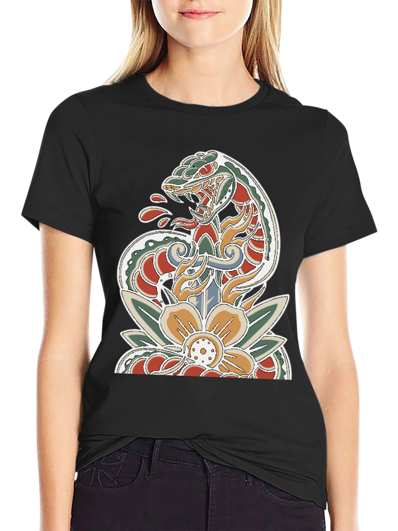 Snake Dagger Tattoo Style Graphic Tee