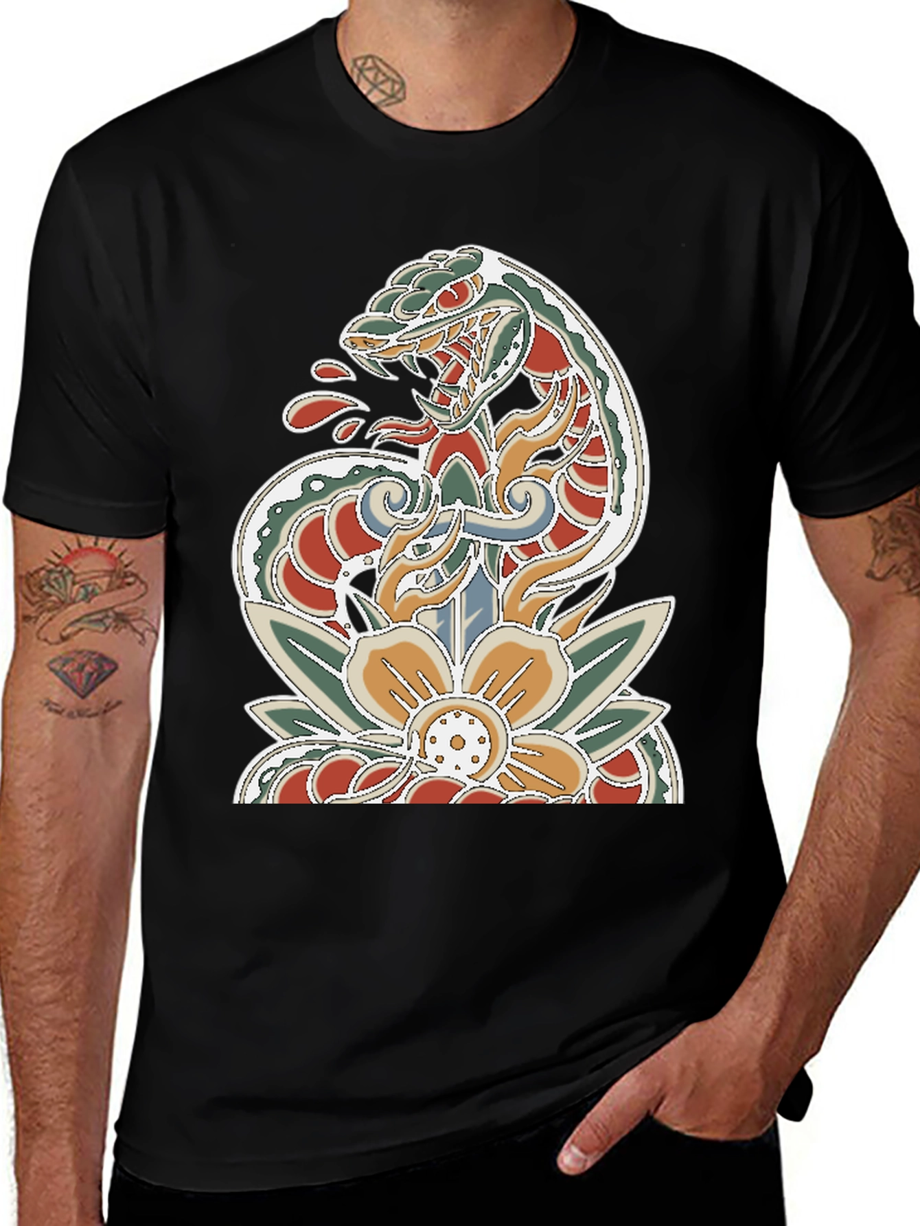 Snake Dagger Tattoo Style Graphic Tee