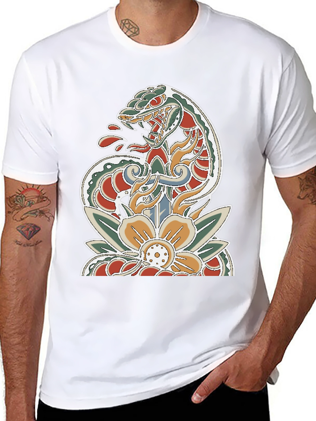 Snake Dagger Tattoo Style Graphic Tee