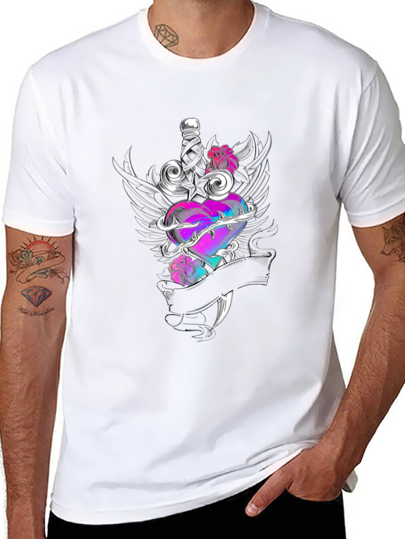Edgy Heart & Dagger Graphic Tee - Black