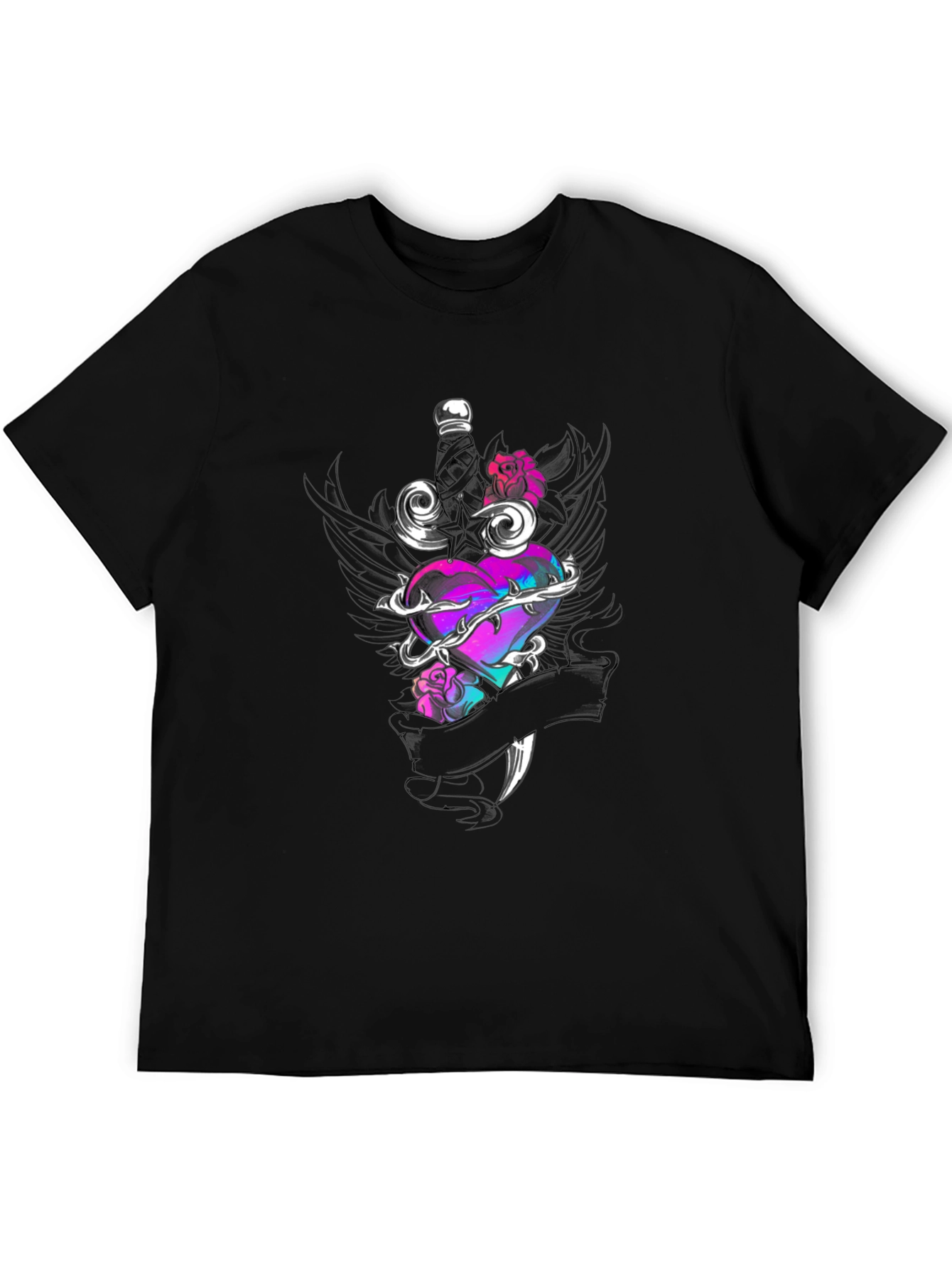 Edgy Heart & Dagger Graphic Tee - Black