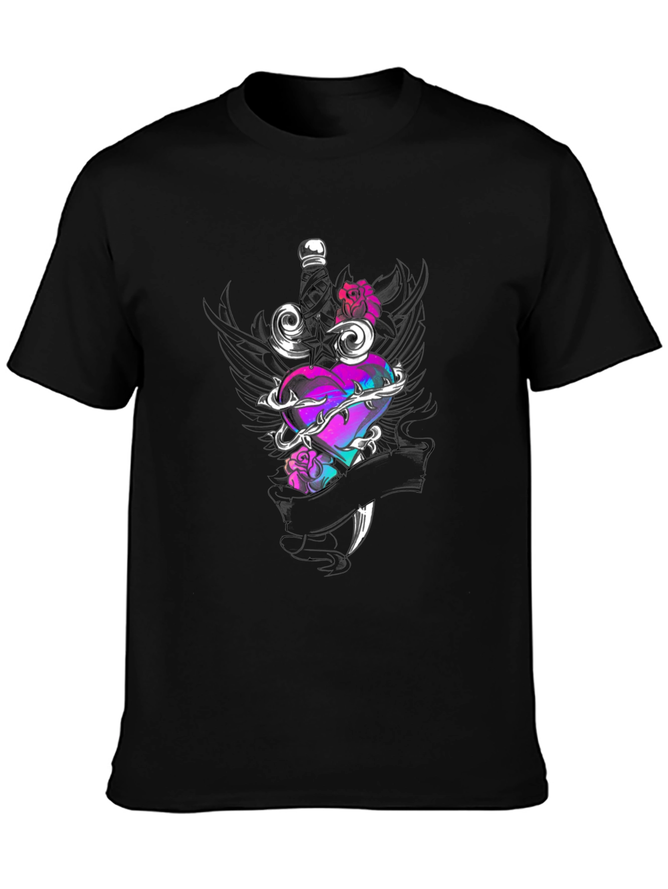 Edgy Heart & Dagger Graphic Tee - Black