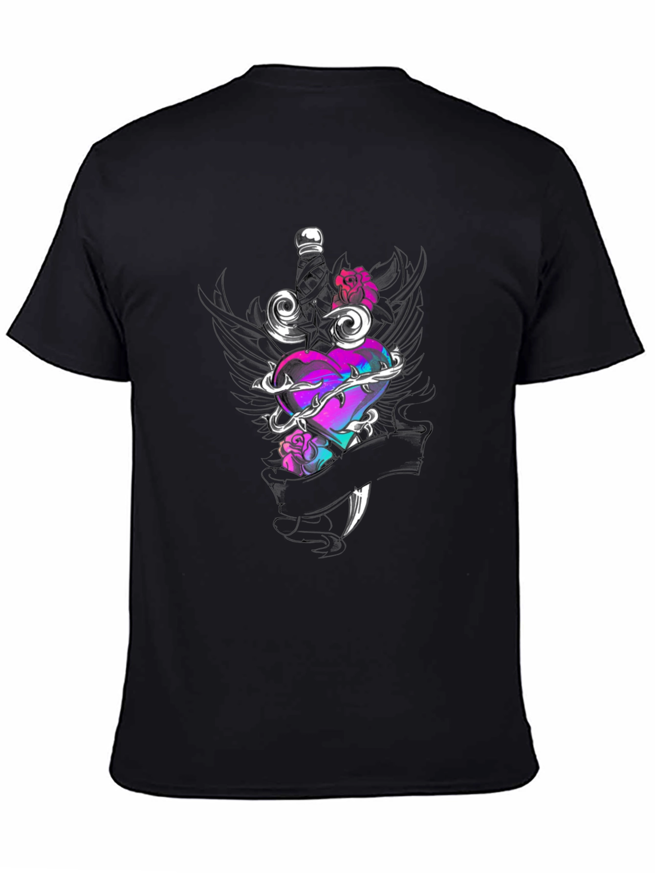Edgy Heart & Dagger Graphic Tee - Black