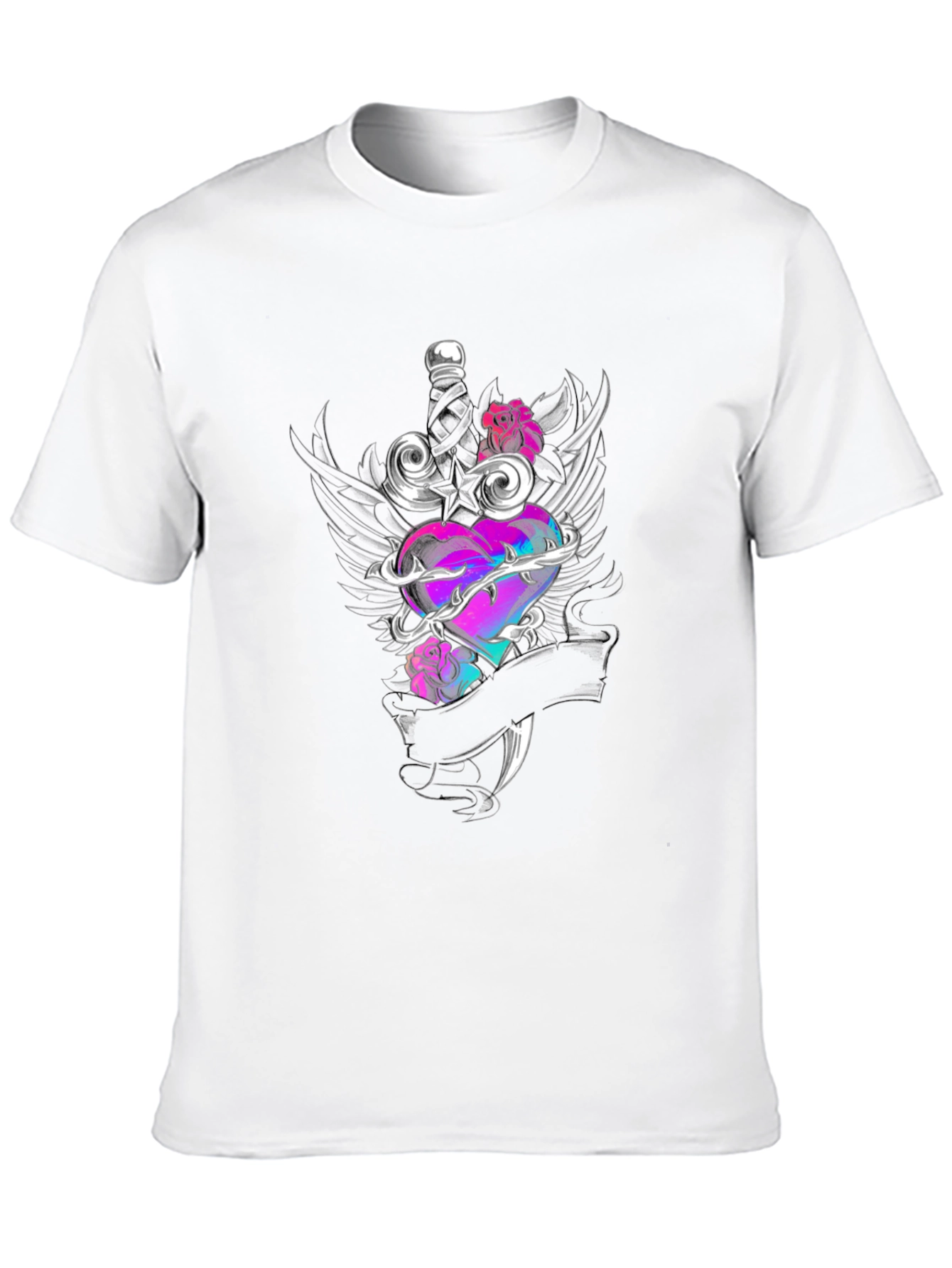 Edgy Heart & Dagger Graphic Tee - Black