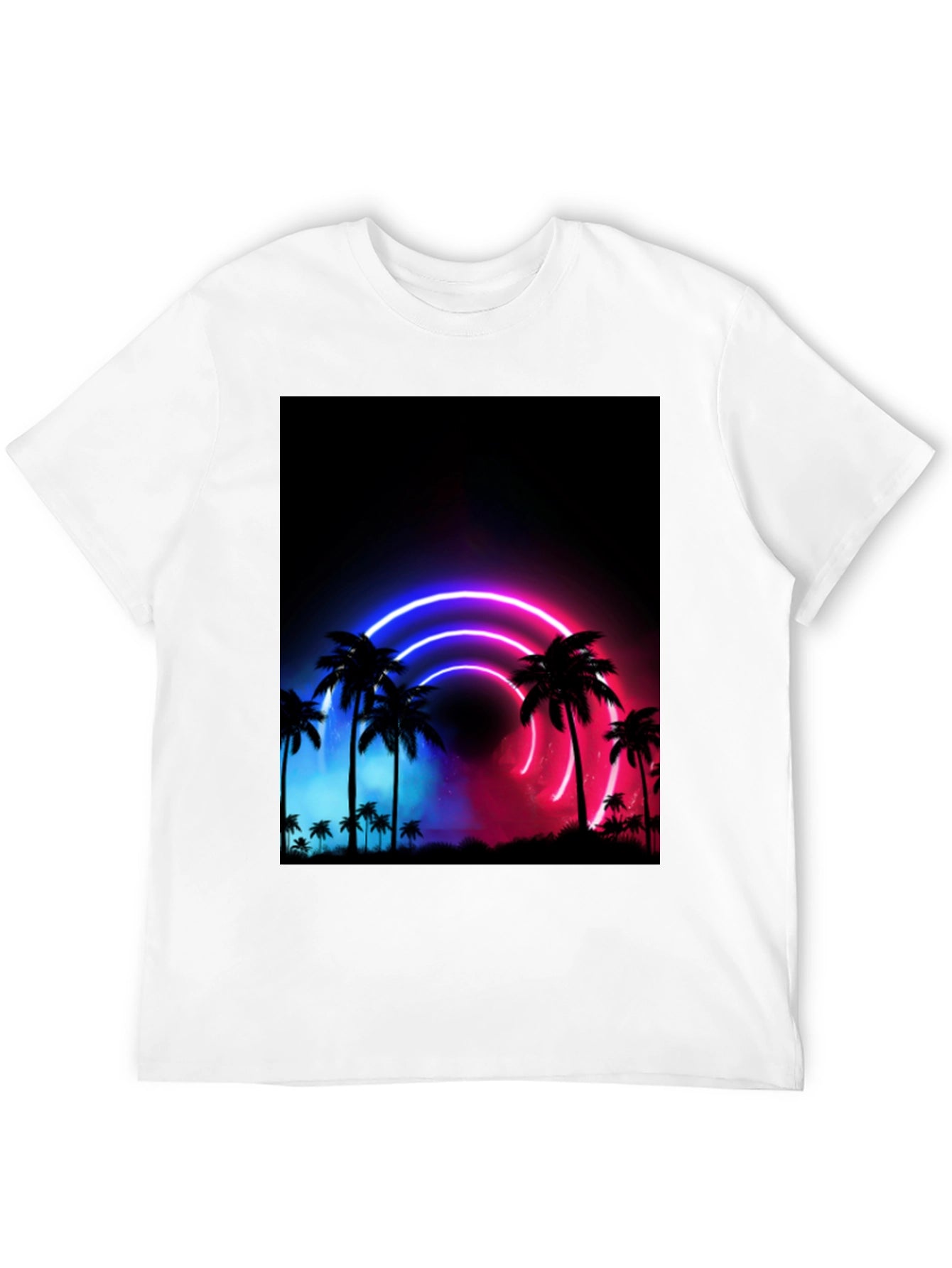 Neon Palm Tree Graphic Black T-Shirt