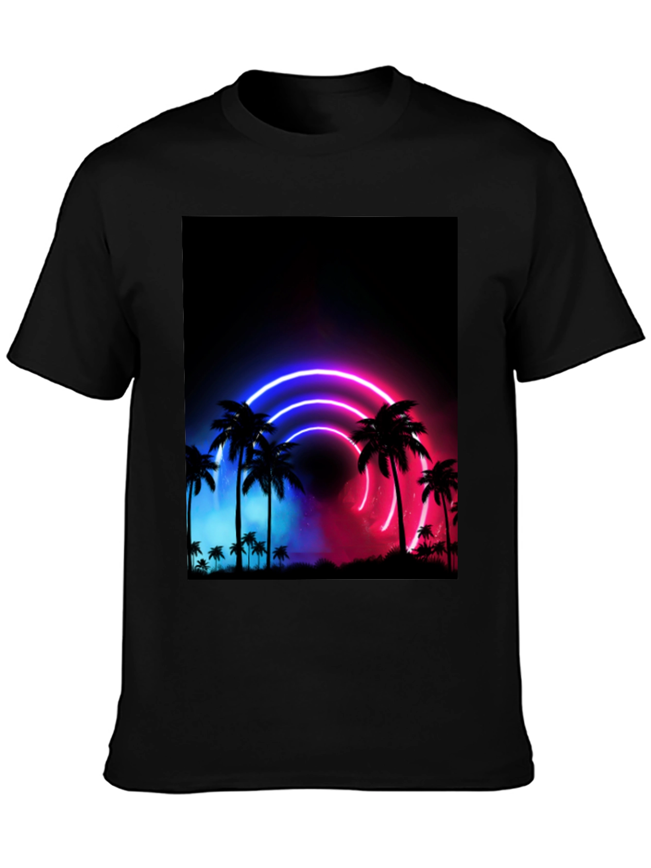 Neon Palm Tree Graphic Black T-Shirt