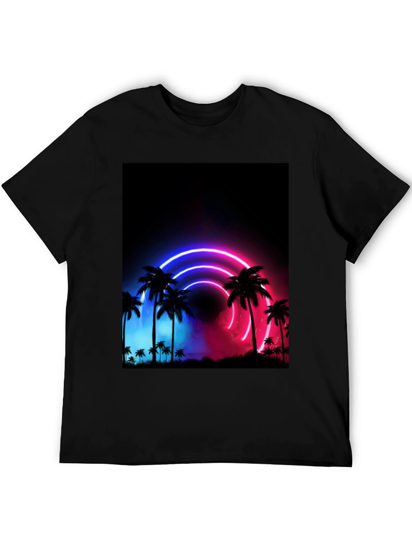 Neon Palm Tree Graphic Black T-Shirt