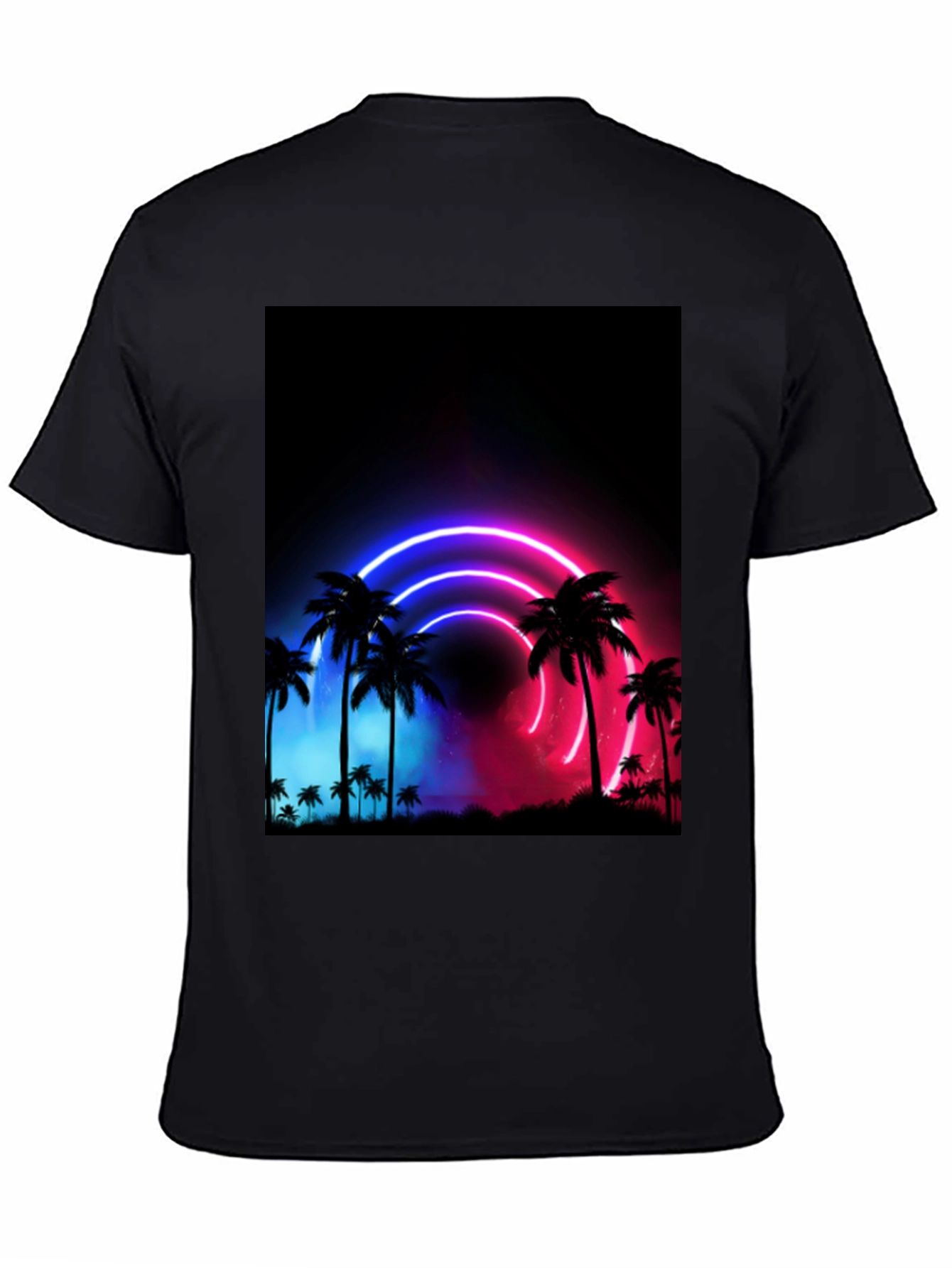 Neon Palm Tree Graphic Black T-Shirt
