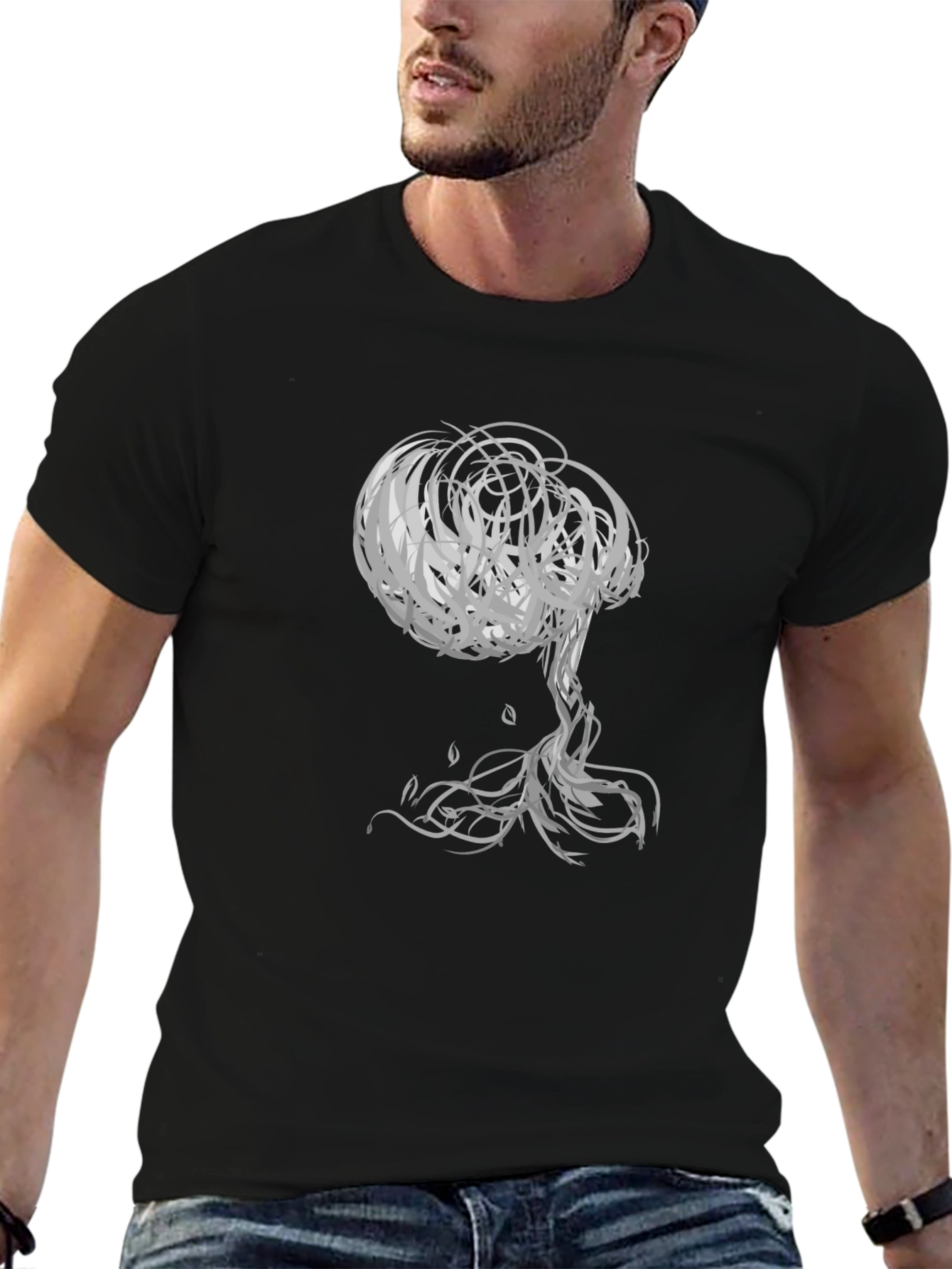 Abstract Tree Graphic Tee - Modern Black T-Shirt