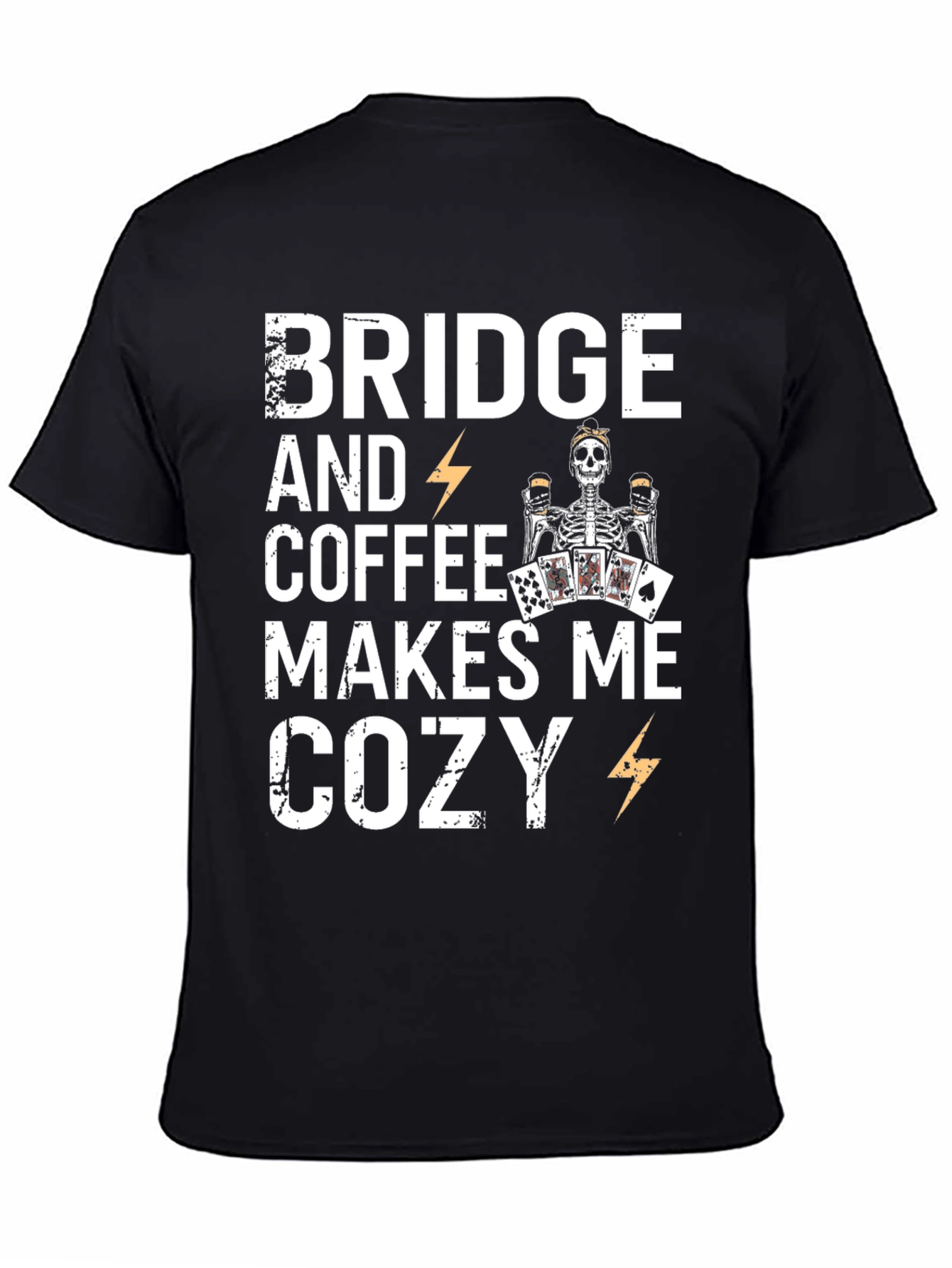Bridge & Coffee T-Shirt - Cozy Skeleton Design