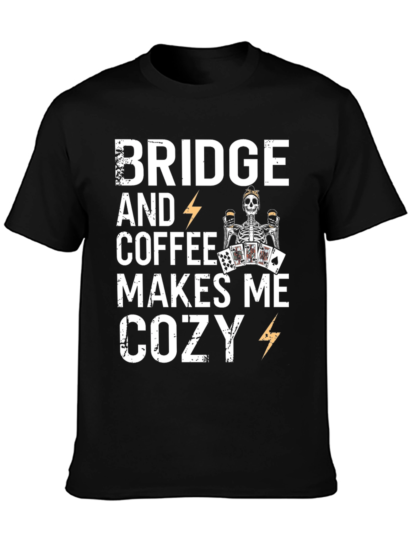 Bridge & Coffee T-Shirt - Cozy Skeleton Design