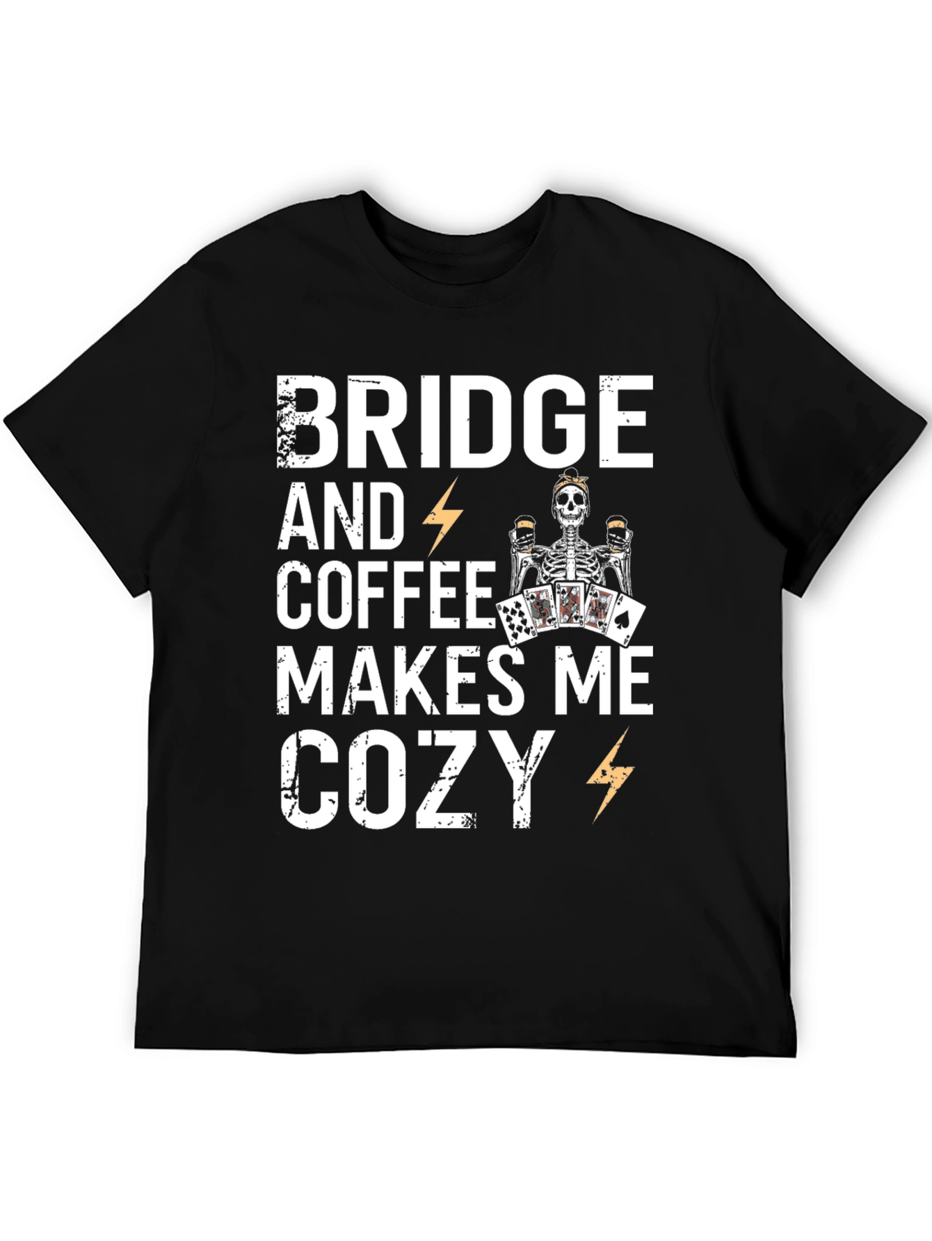 Bridge & Coffee T-Shirt - Cozy Skeleton Design