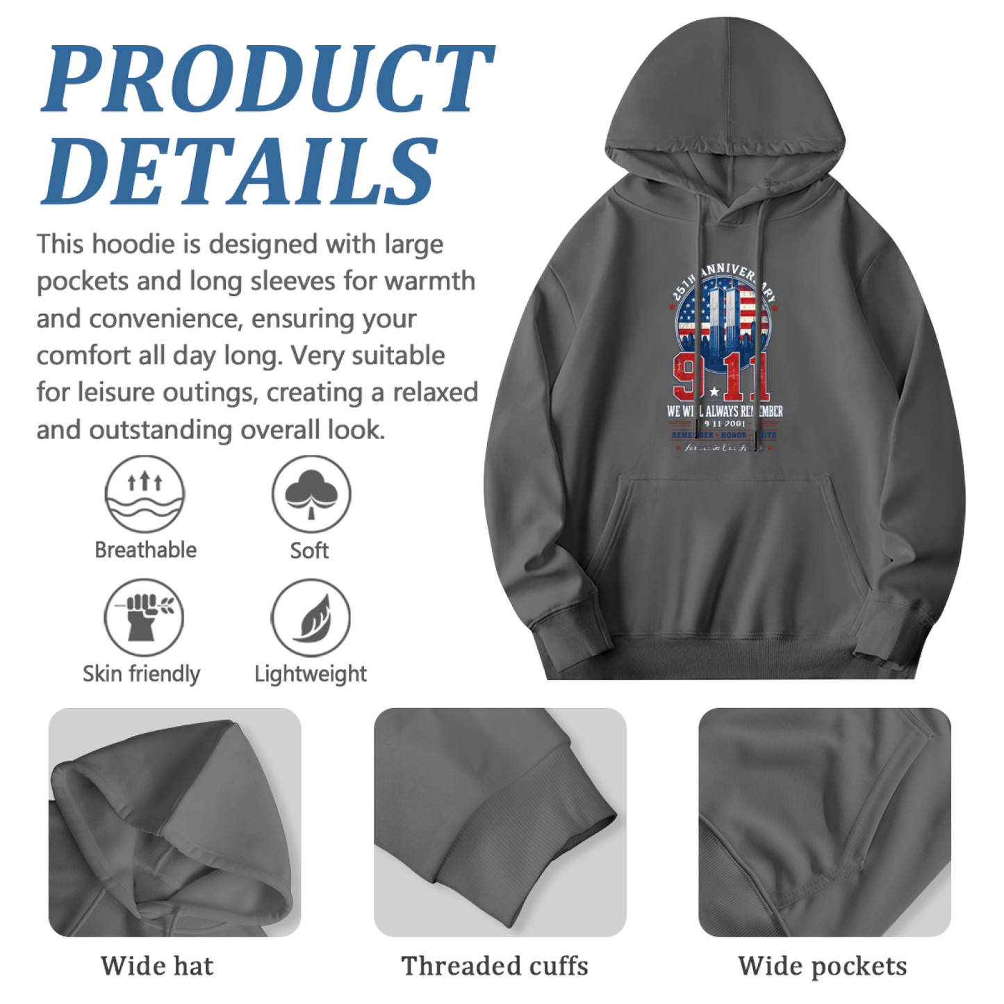 We Will Always Remember 9/11 25th Anniversary Memorial Hoodie