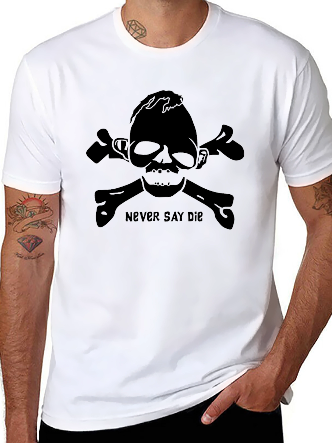 Never Say Die Skull & Crossbones Graphic T-Shirt