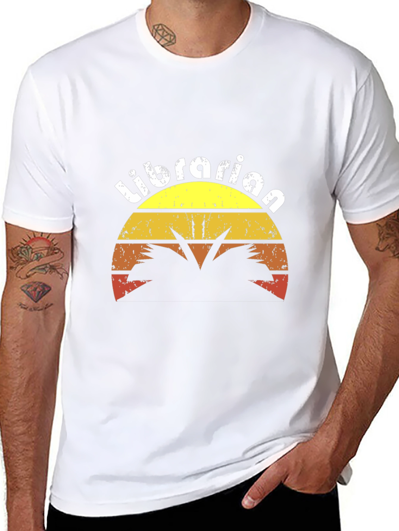 Retro Librarian Sunset Graphic T-Shirt