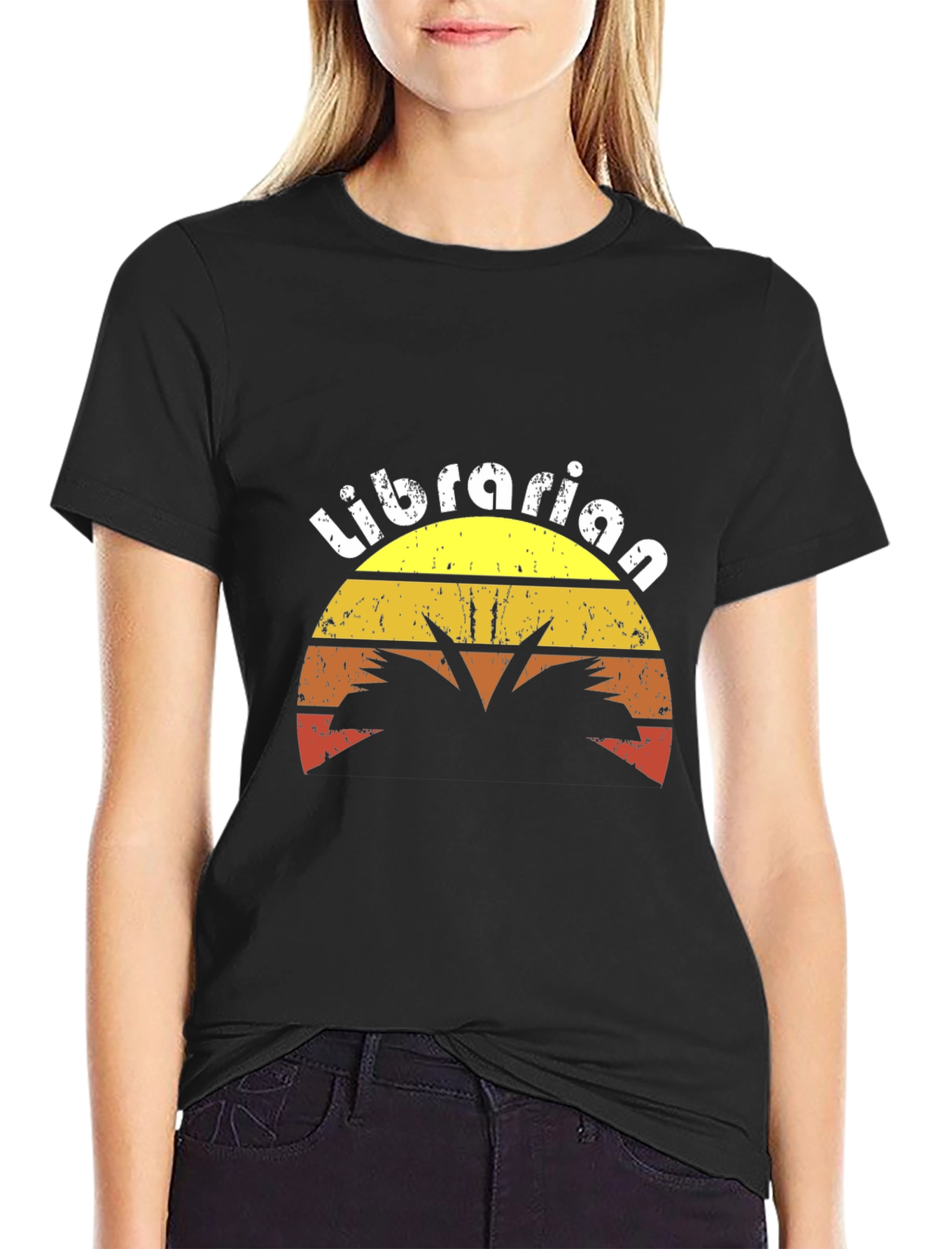 Retro Librarian Sunset Graphic T-Shirt