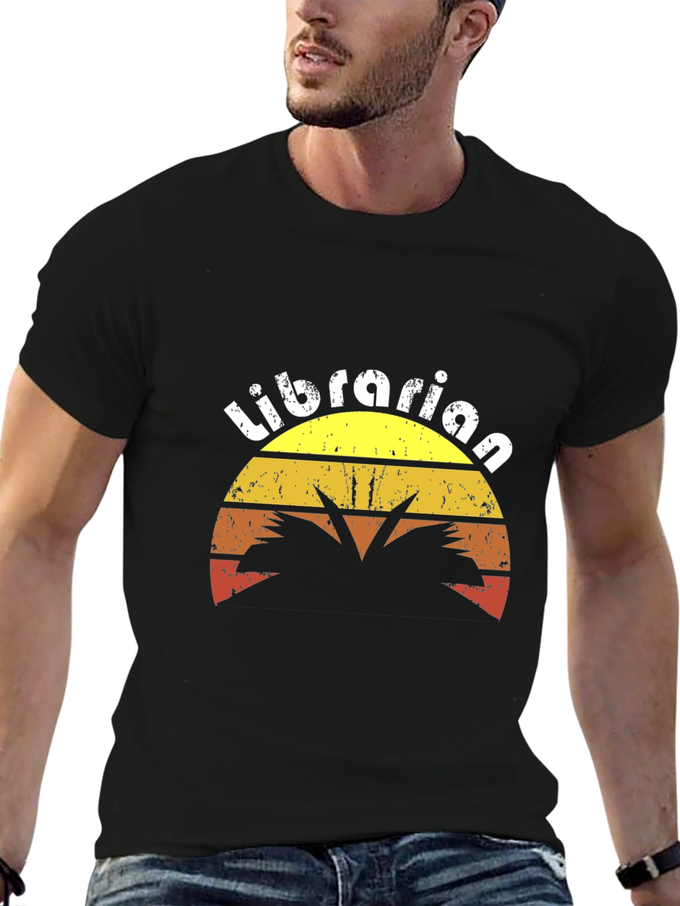 Retro Librarian Sunset Graphic T-Shirt