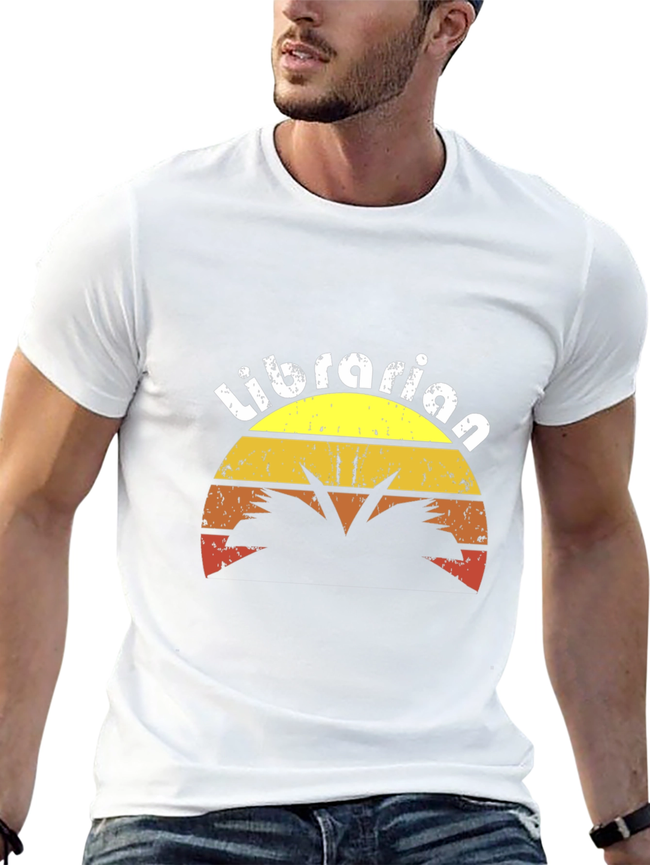Retro Librarian Sunset Graphic T-Shirt