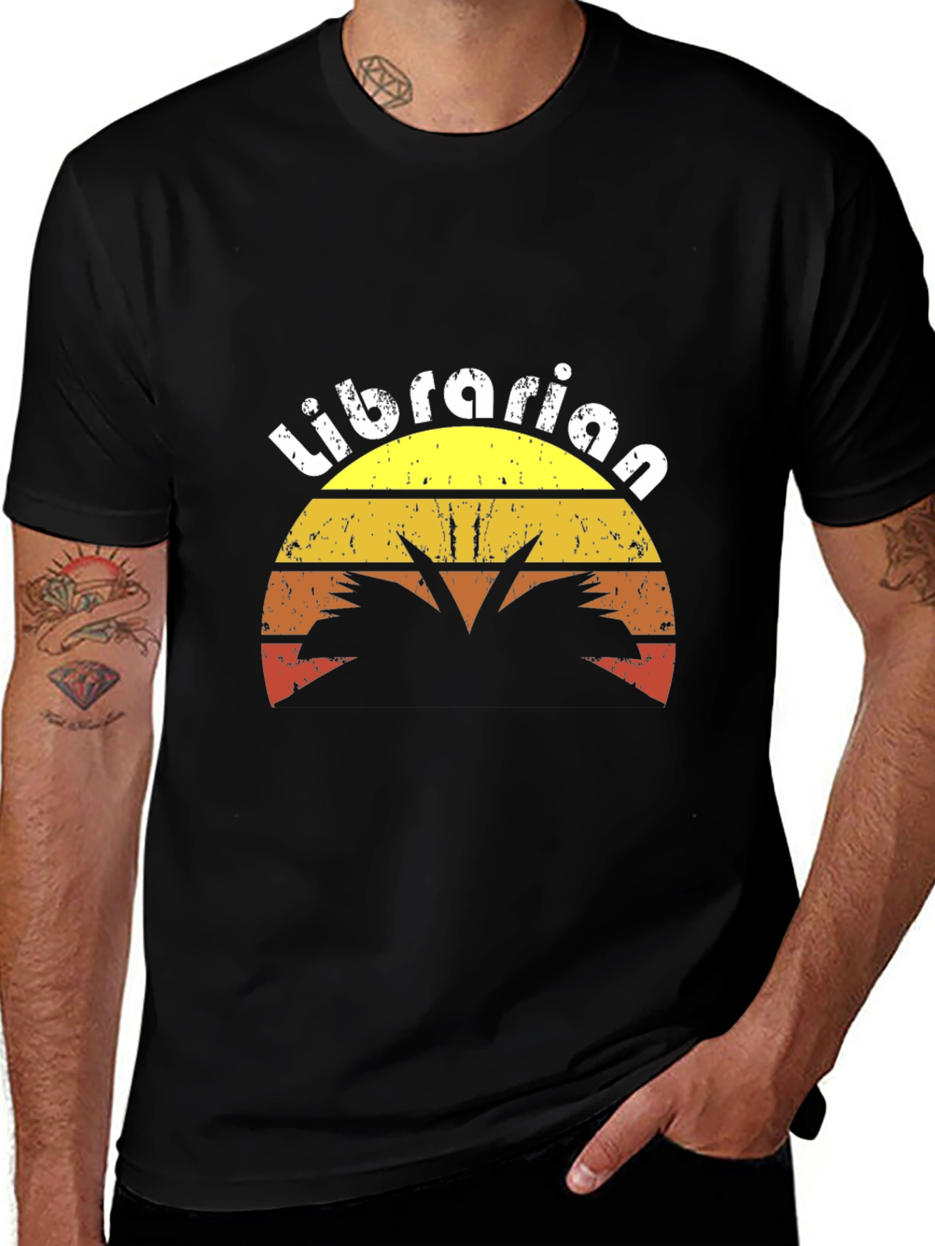 Retro Librarian Sunset Graphic T-Shirt