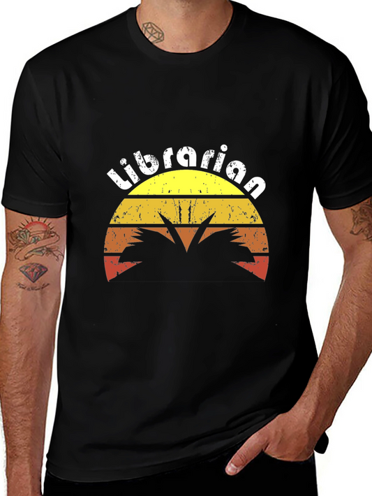 Retro Librarian Sunset Graphic T-Shirt