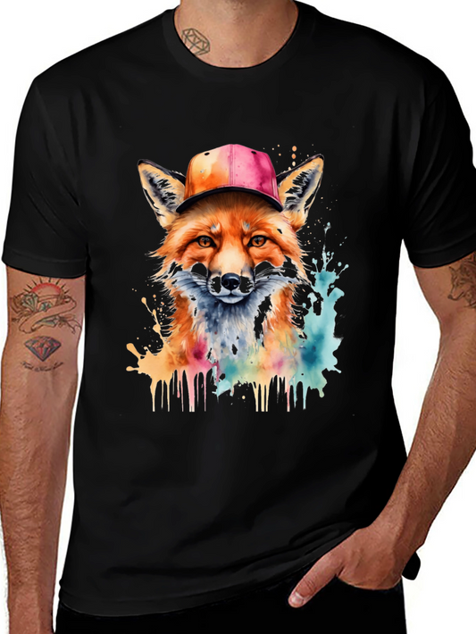 Fox Watercolor Graphic Tee - Unique Mens T-Shirt
