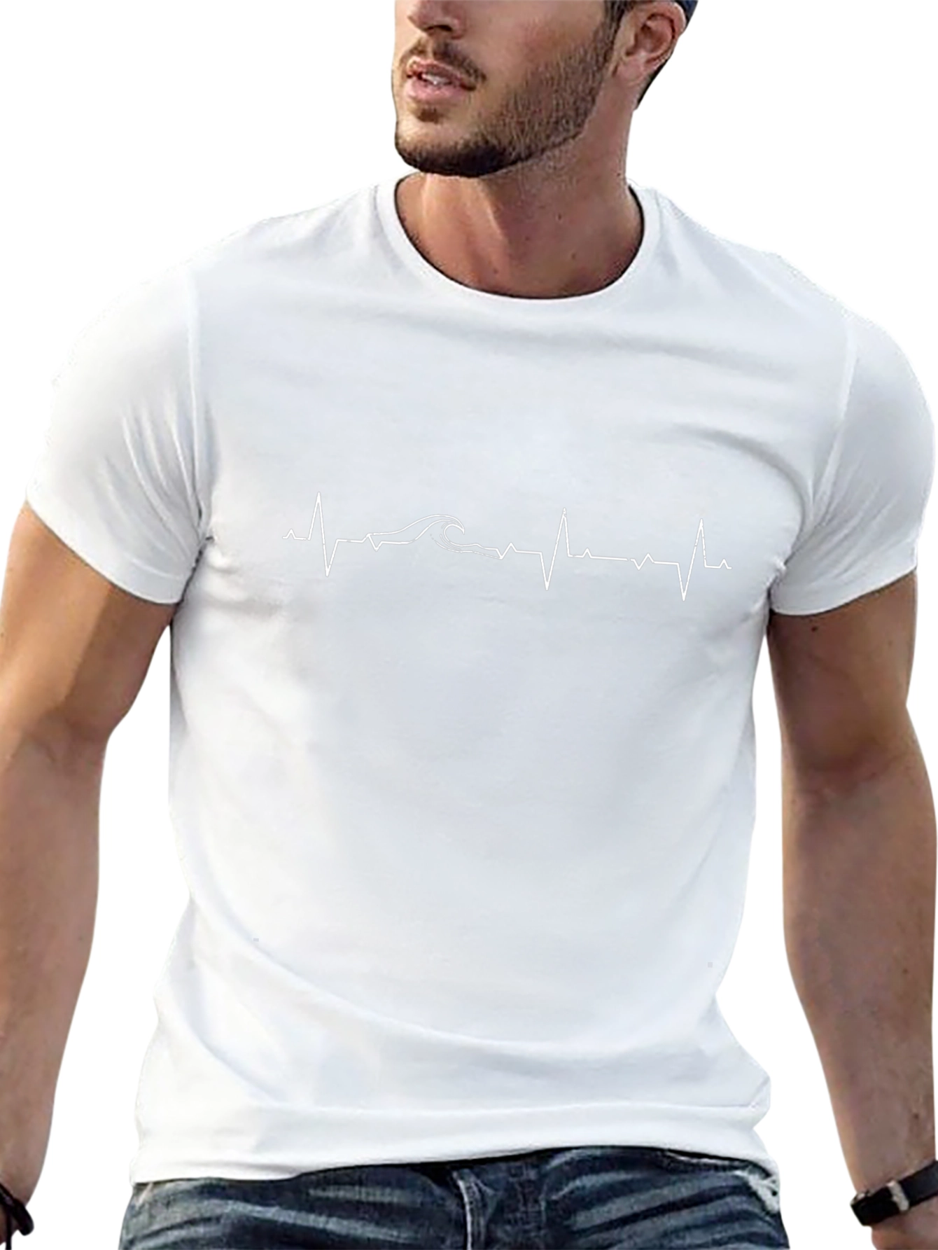 Wave Heartbeat Mens Black T-Shirt