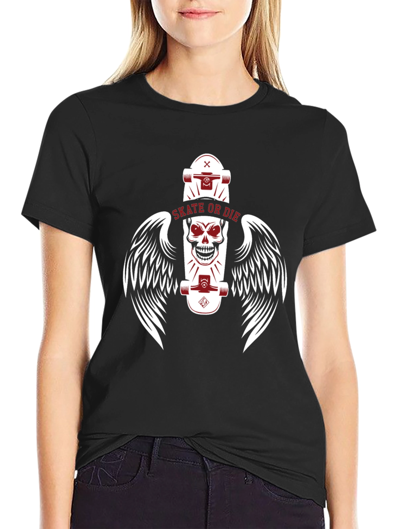 Skate or Die Skull Winged Skateboarder T-Shirt