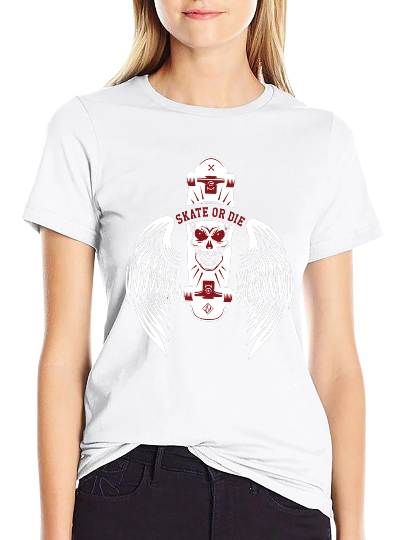 Skate or Die Skull Winged Skateboarder T-Shirt