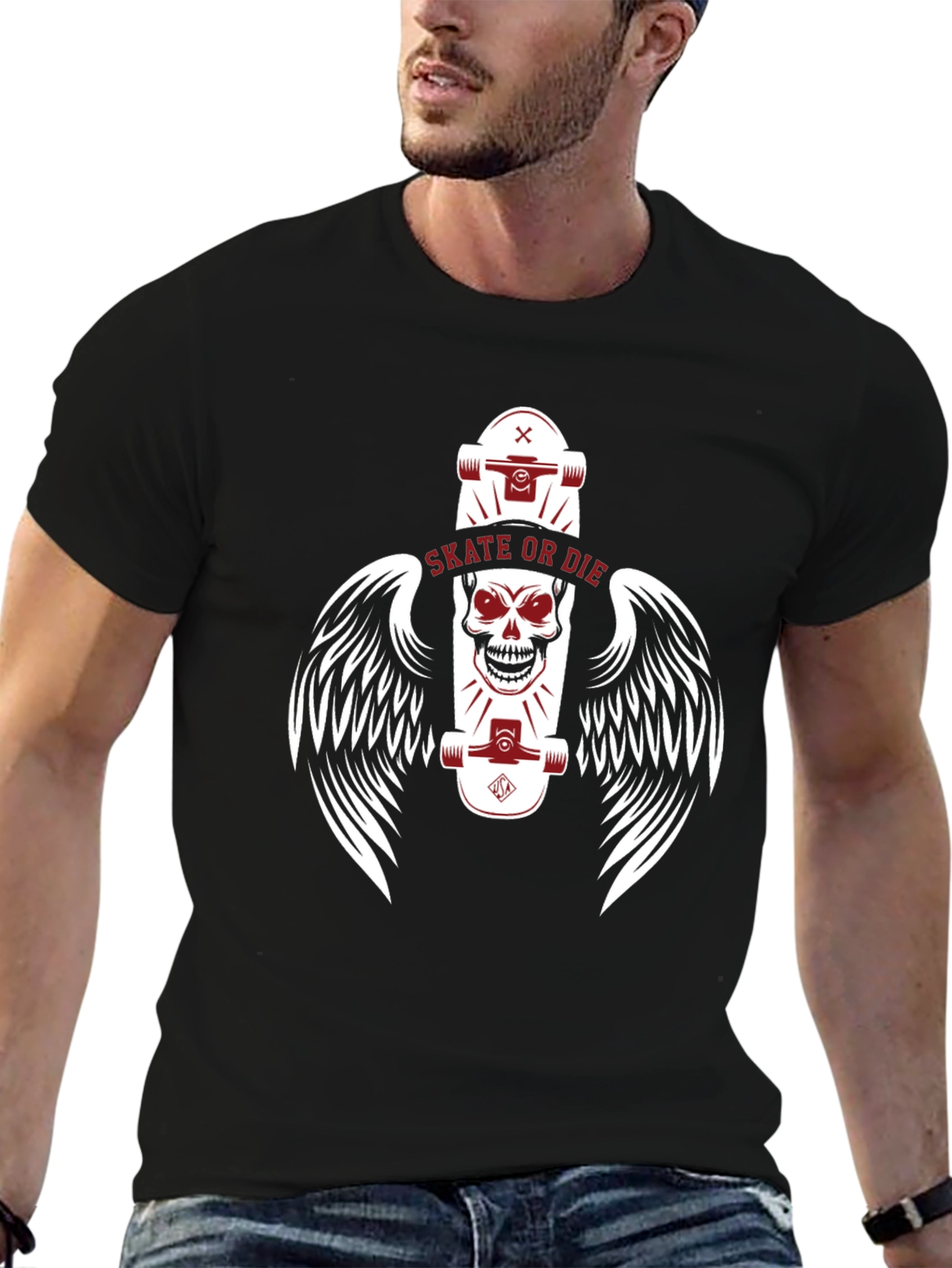 Skate or Die Skull Winged Skateboarder T-Shirt