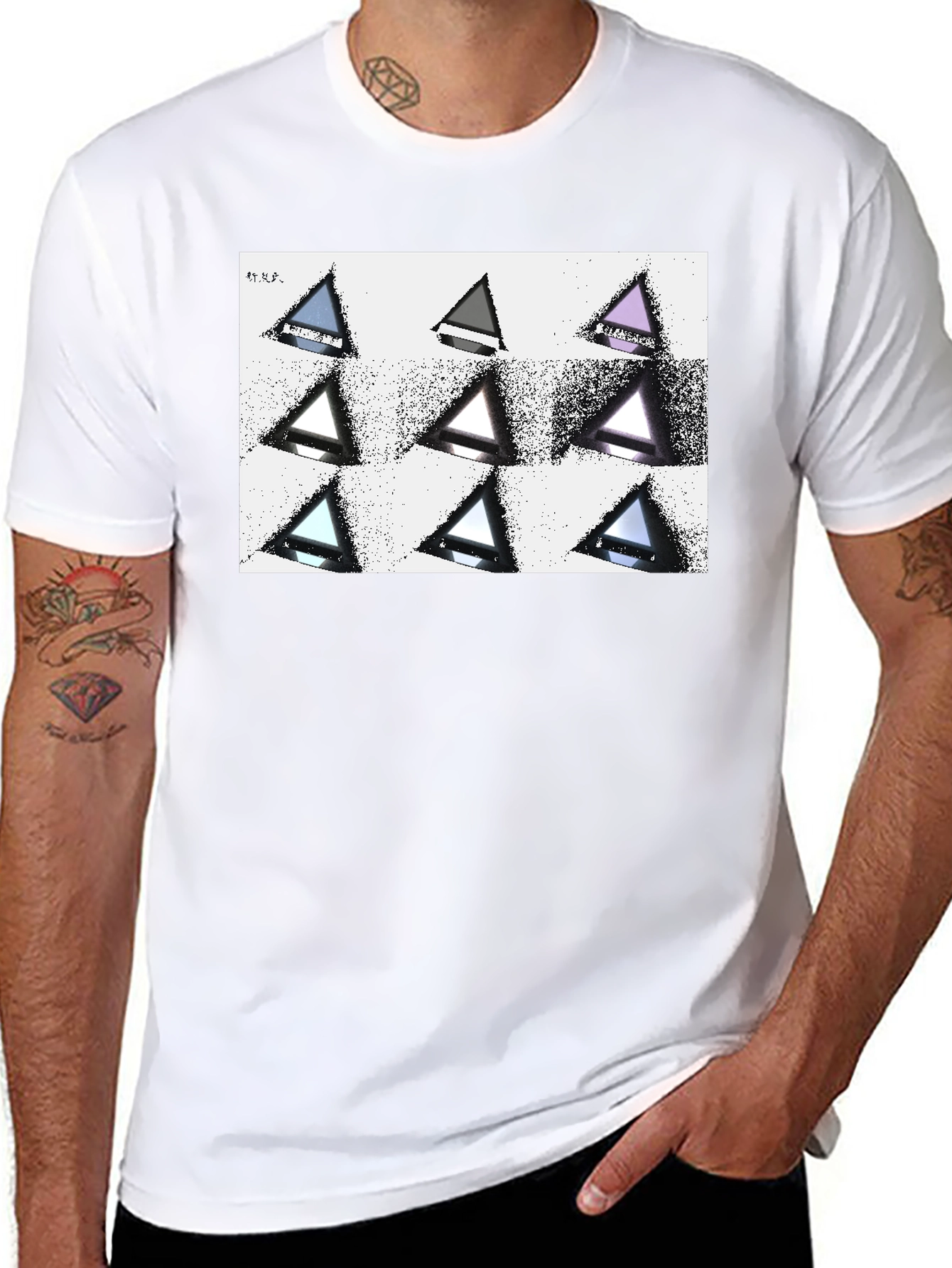 Geometric Triangle Print Black T-Shirt