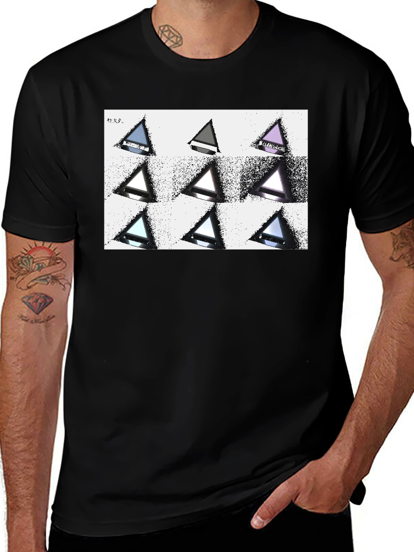 Geometric Triangle Print Black T-Shirt