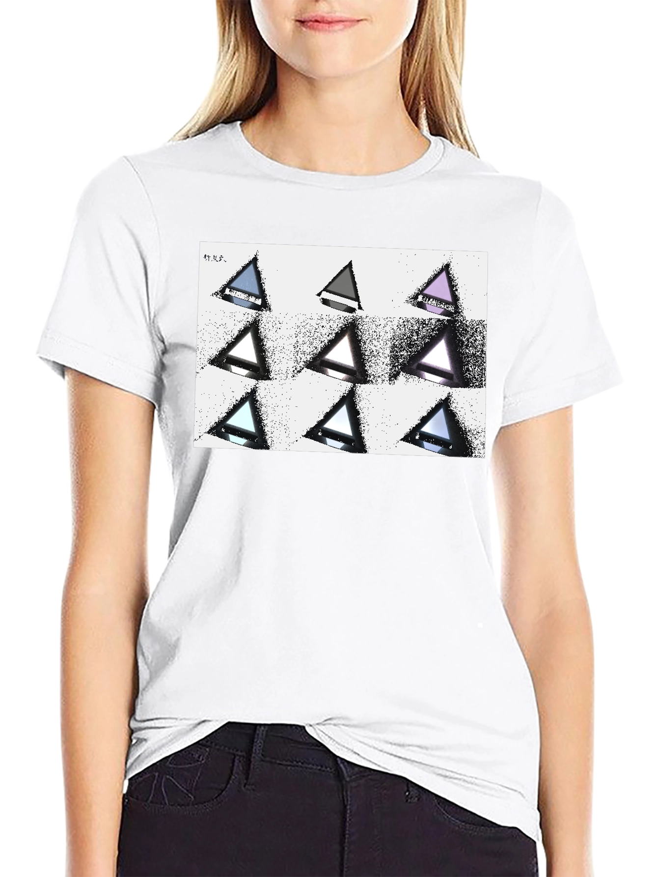 Geometric Triangle Print Black T-Shirt