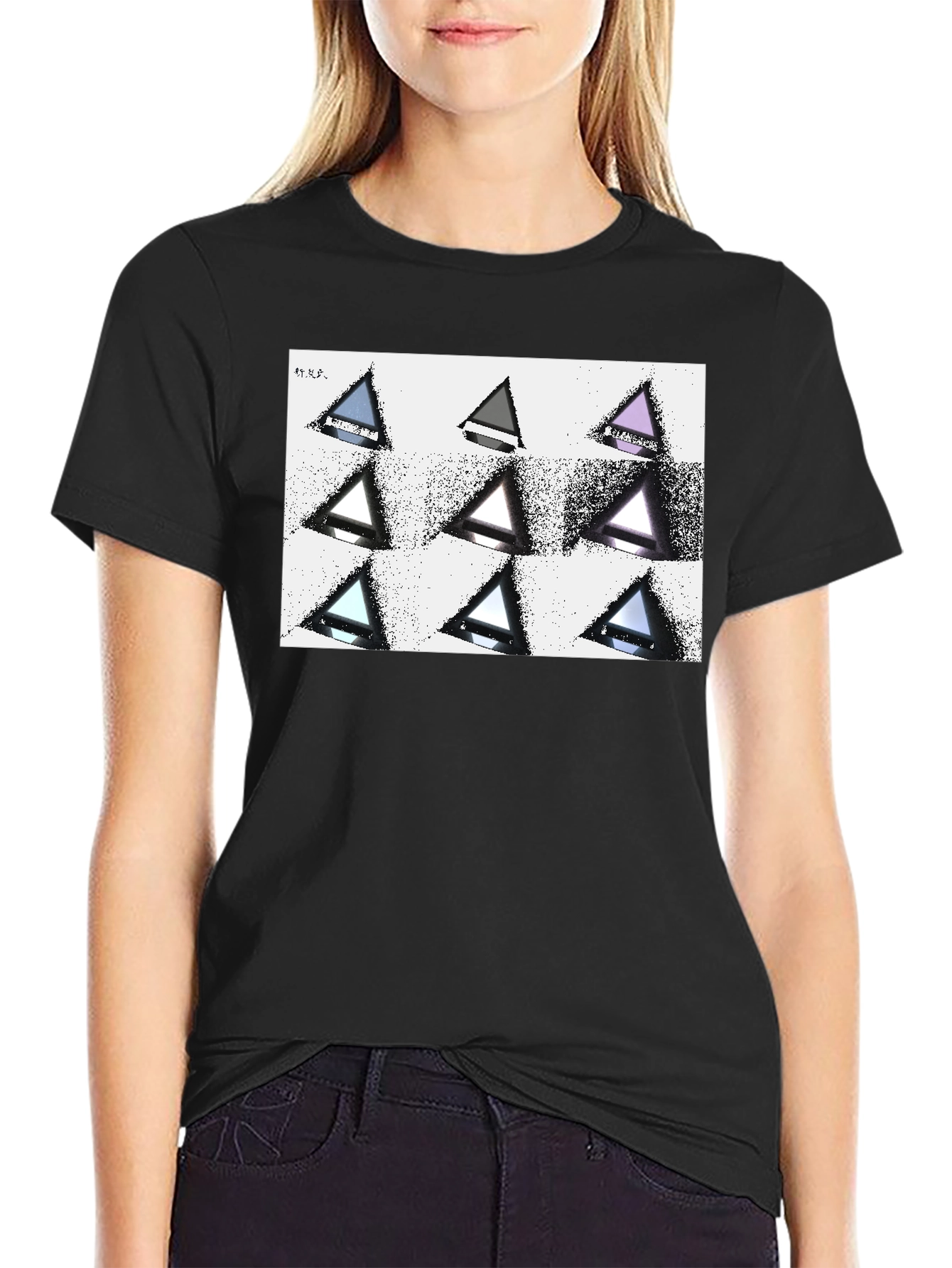 Geometric Triangle Print Black T-Shirt