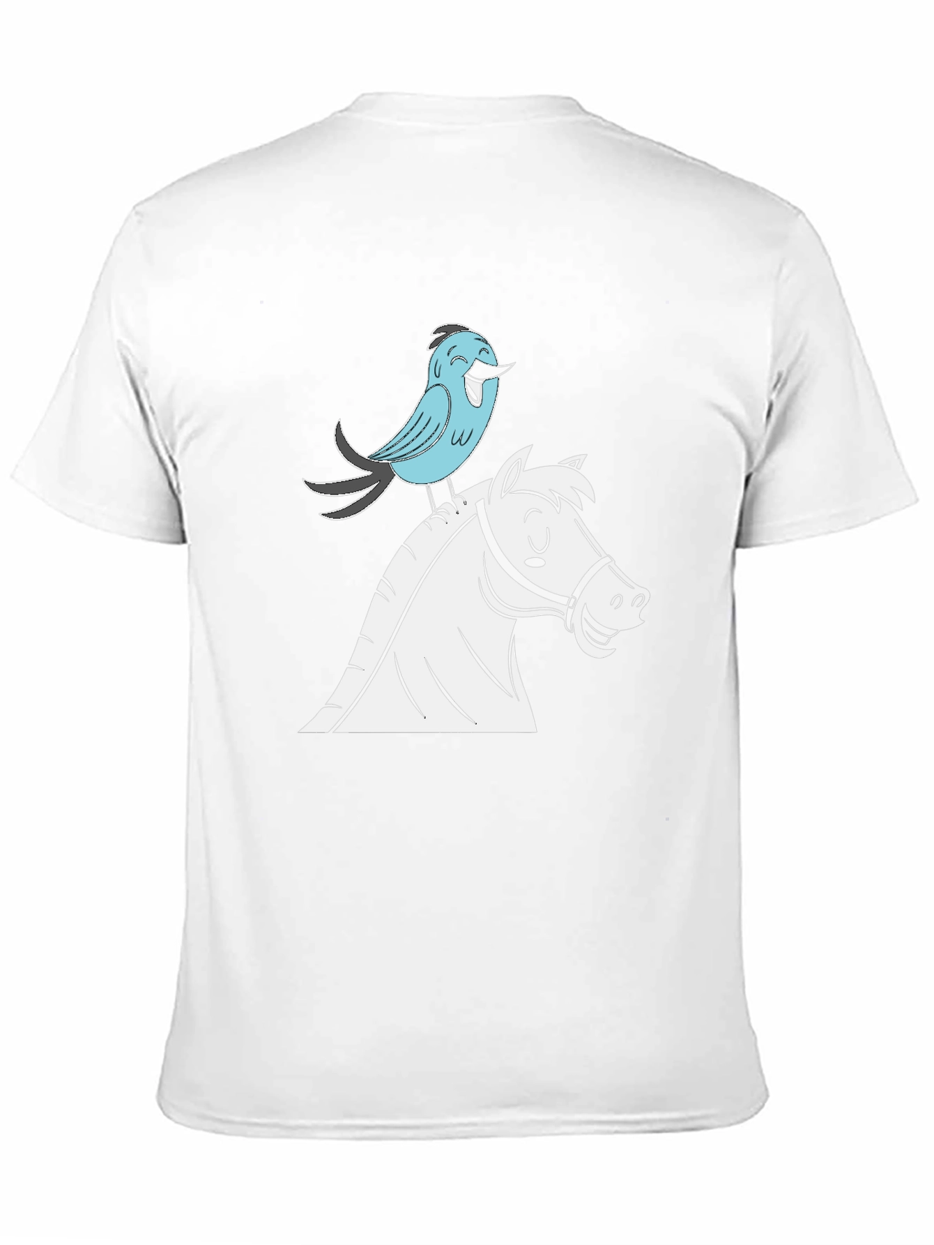 Whimsical Horse & Bird Graphic Tee - Black