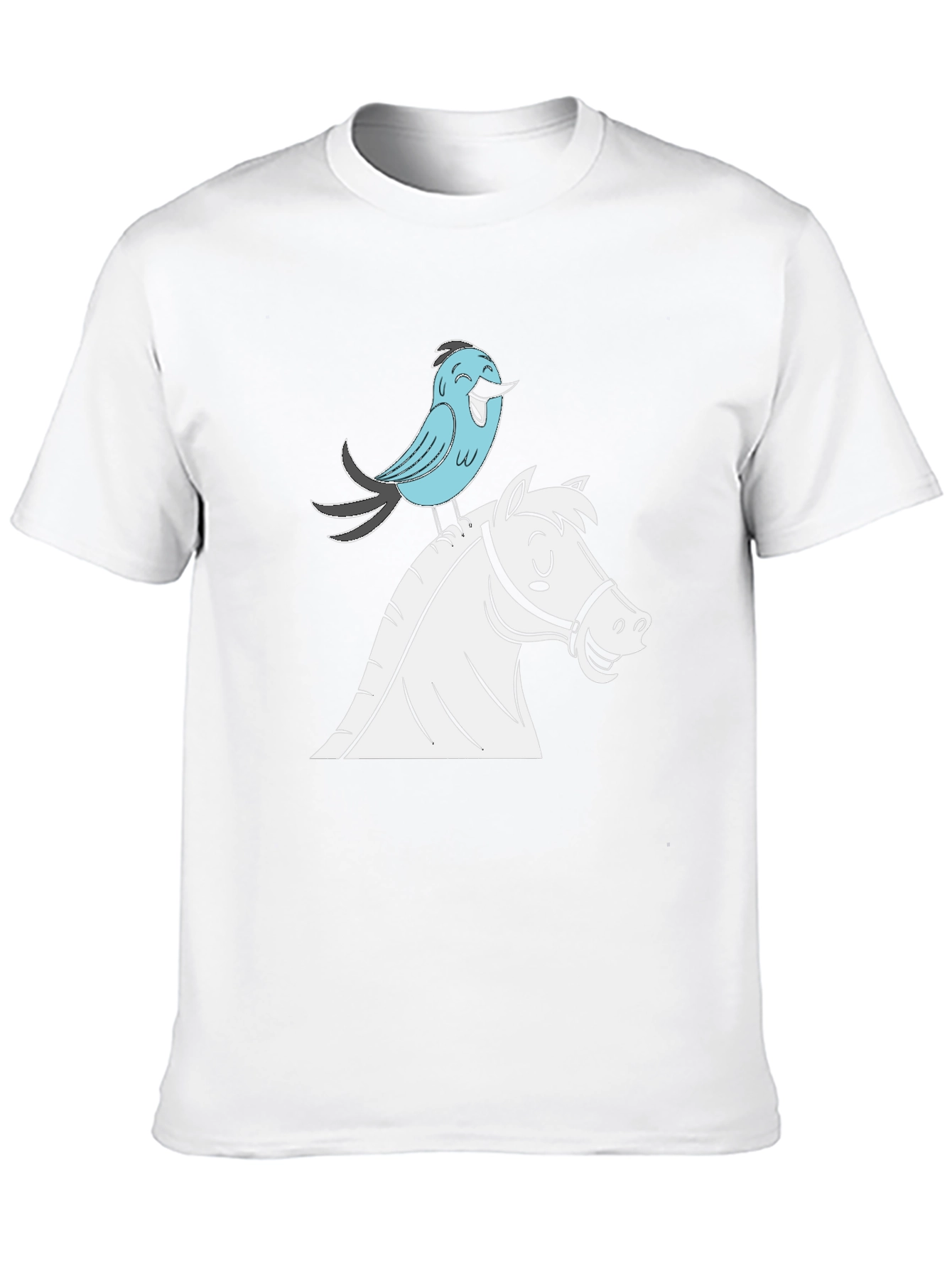 Whimsical Horse & Bird Graphic Tee - Black