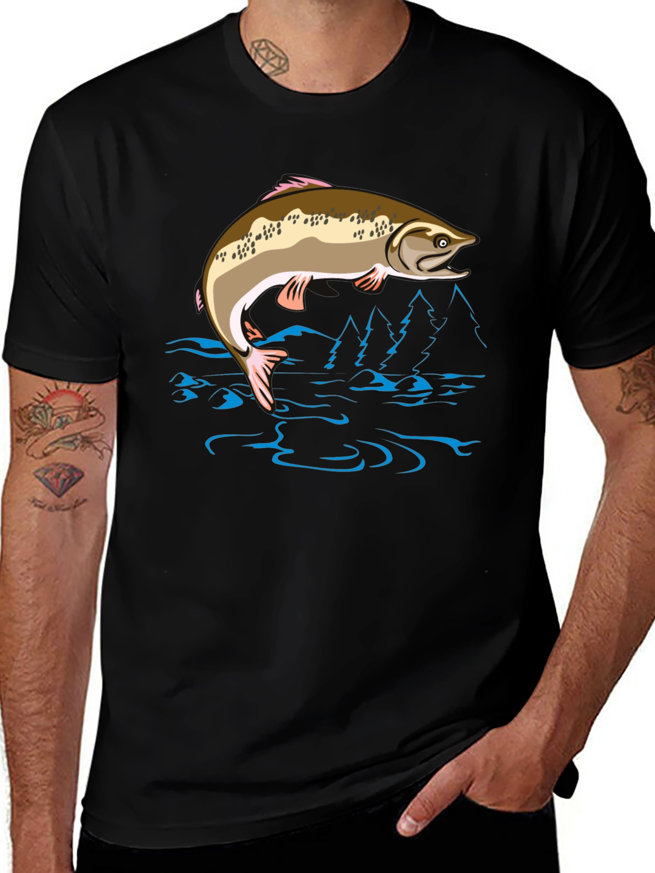 Fishing T-Shirt - Leaping Fish Design