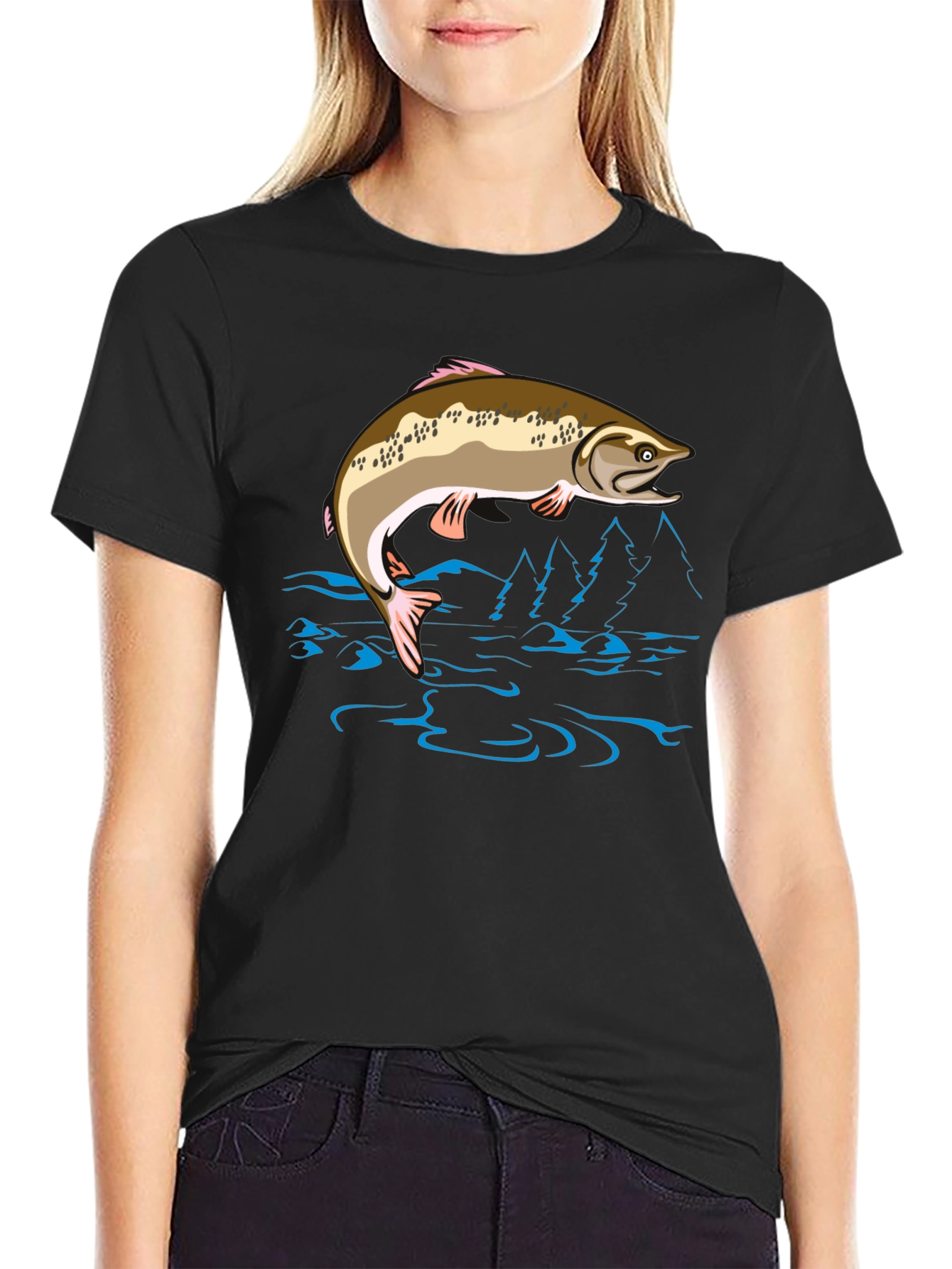 Fishing T-Shirt - Leaping Fish Design
