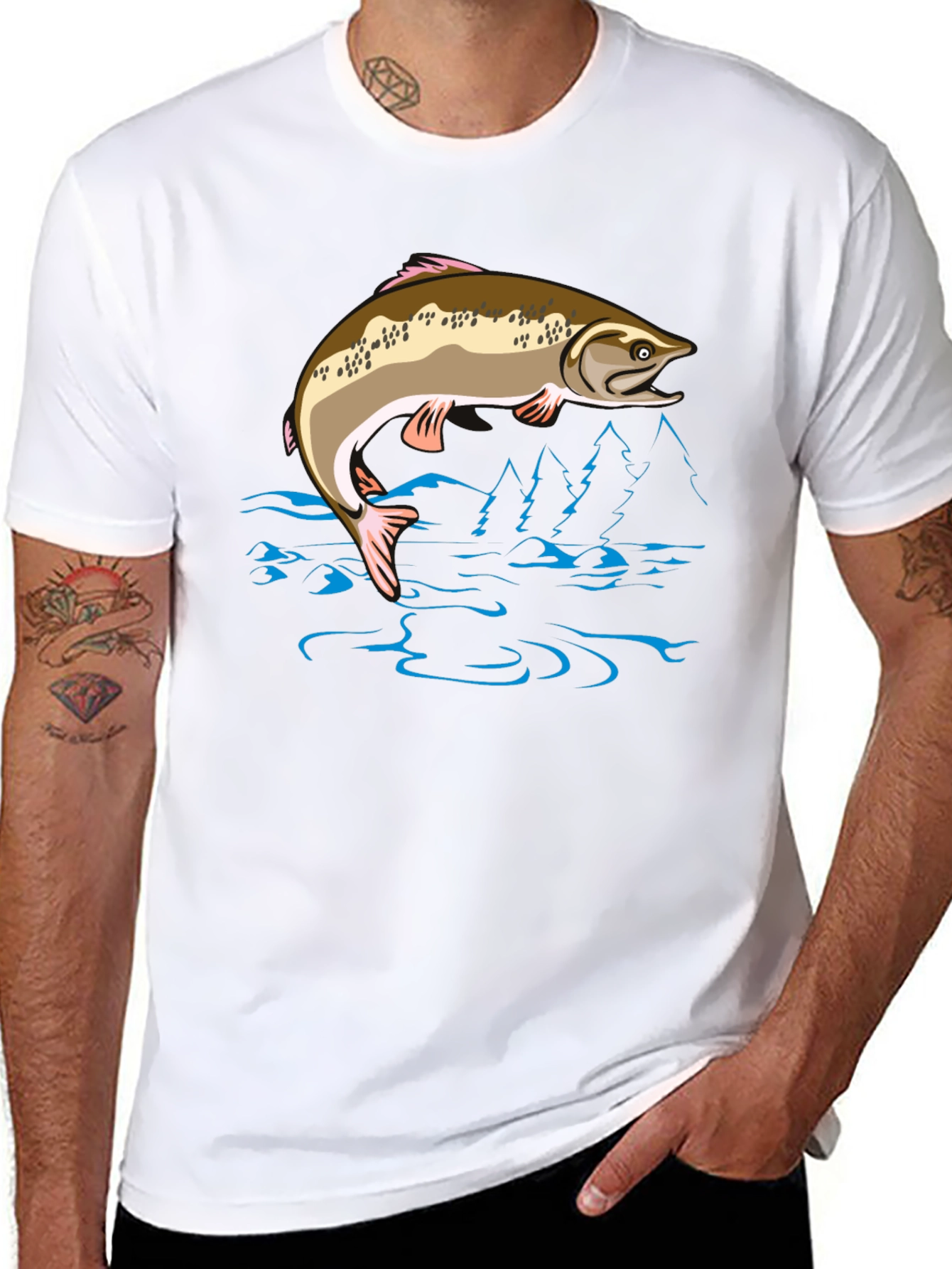 Fishing T-Shirt - Leaping Fish Design