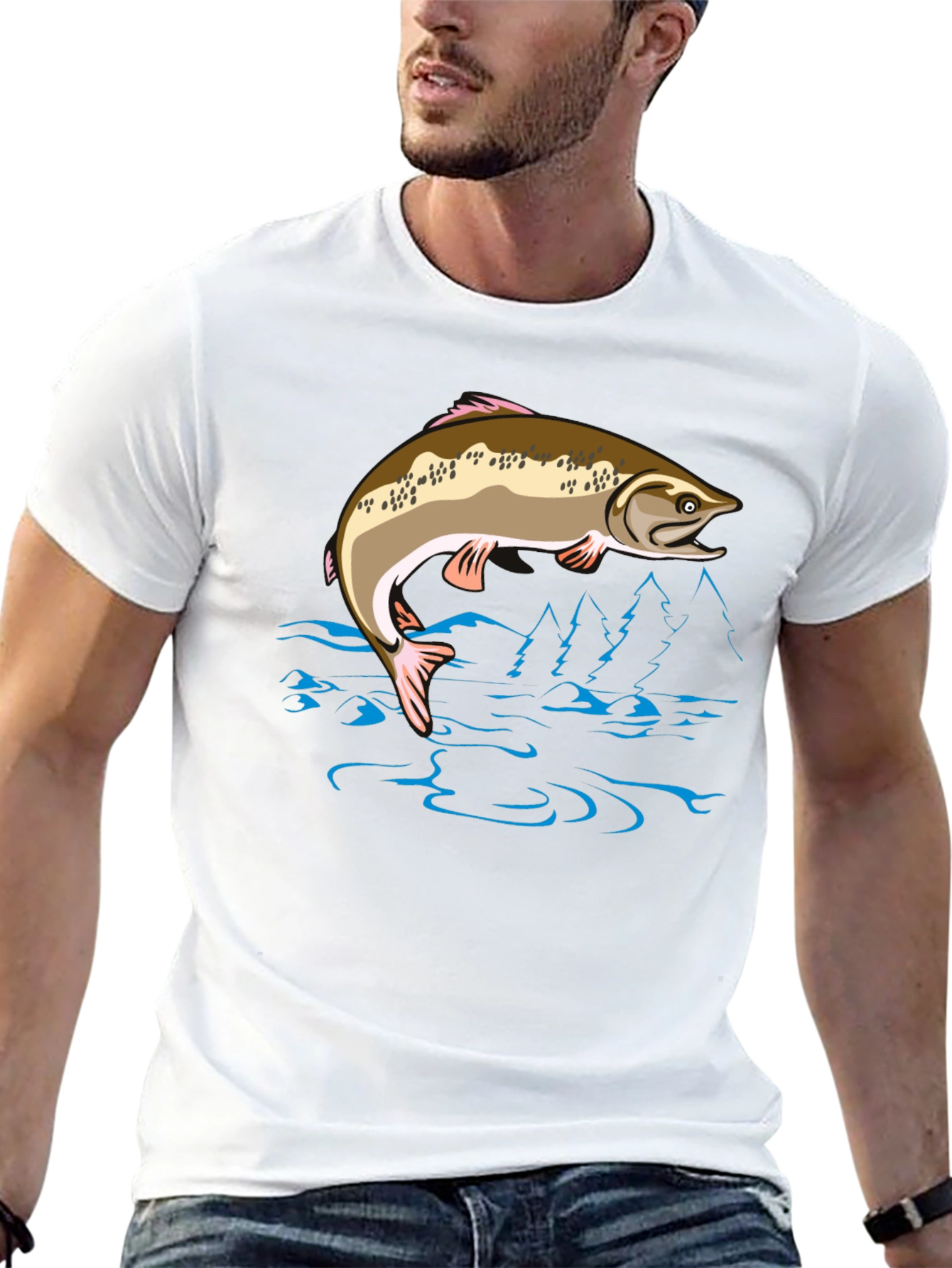 Fishing T-Shirt - Leaping Fish Design