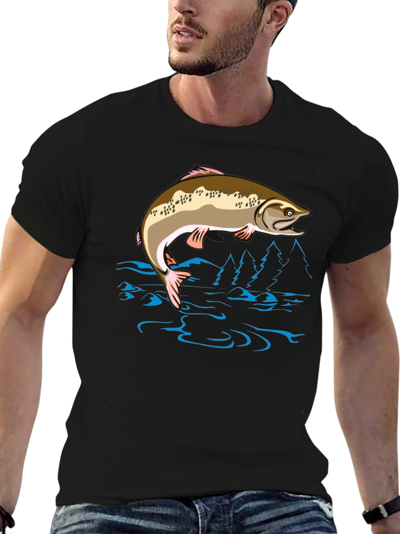Fishing T-Shirt - Leaping Fish Design