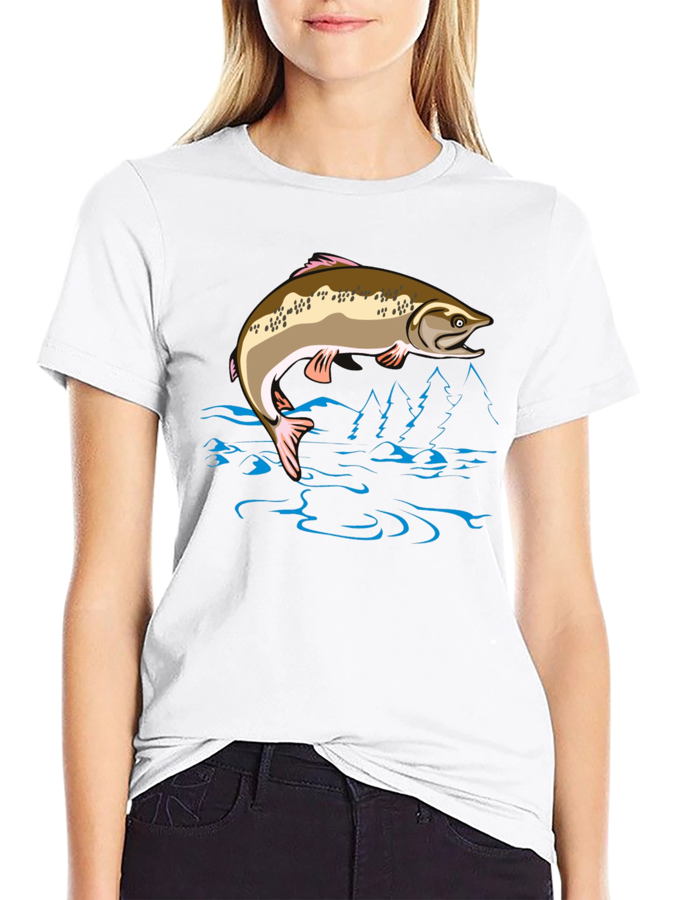 Fishing T-Shirt - Leaping Fish Design