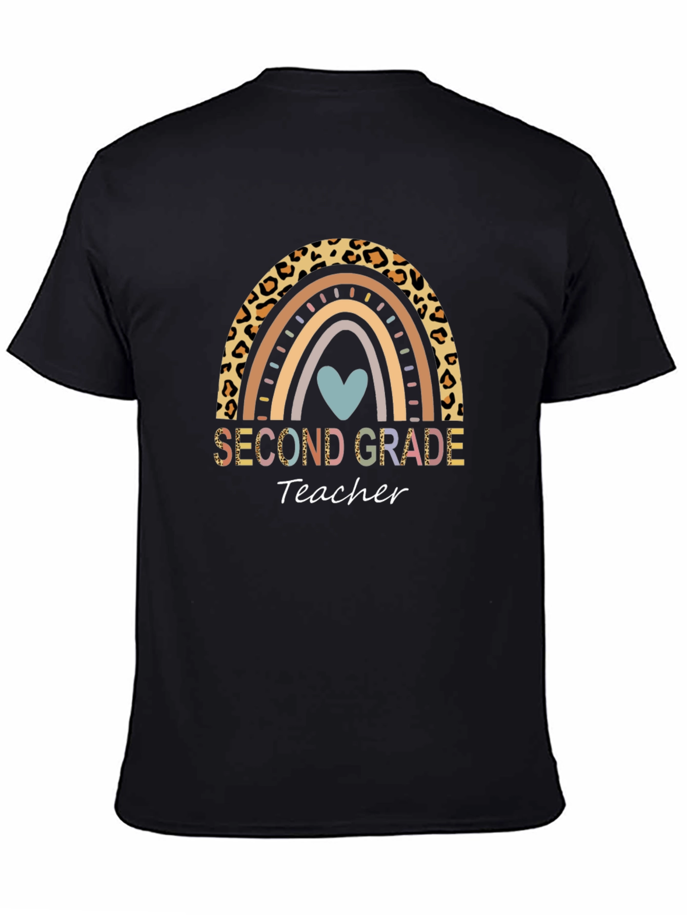 Second Grade Teacher Rainbow Leopard Print T-Shirt