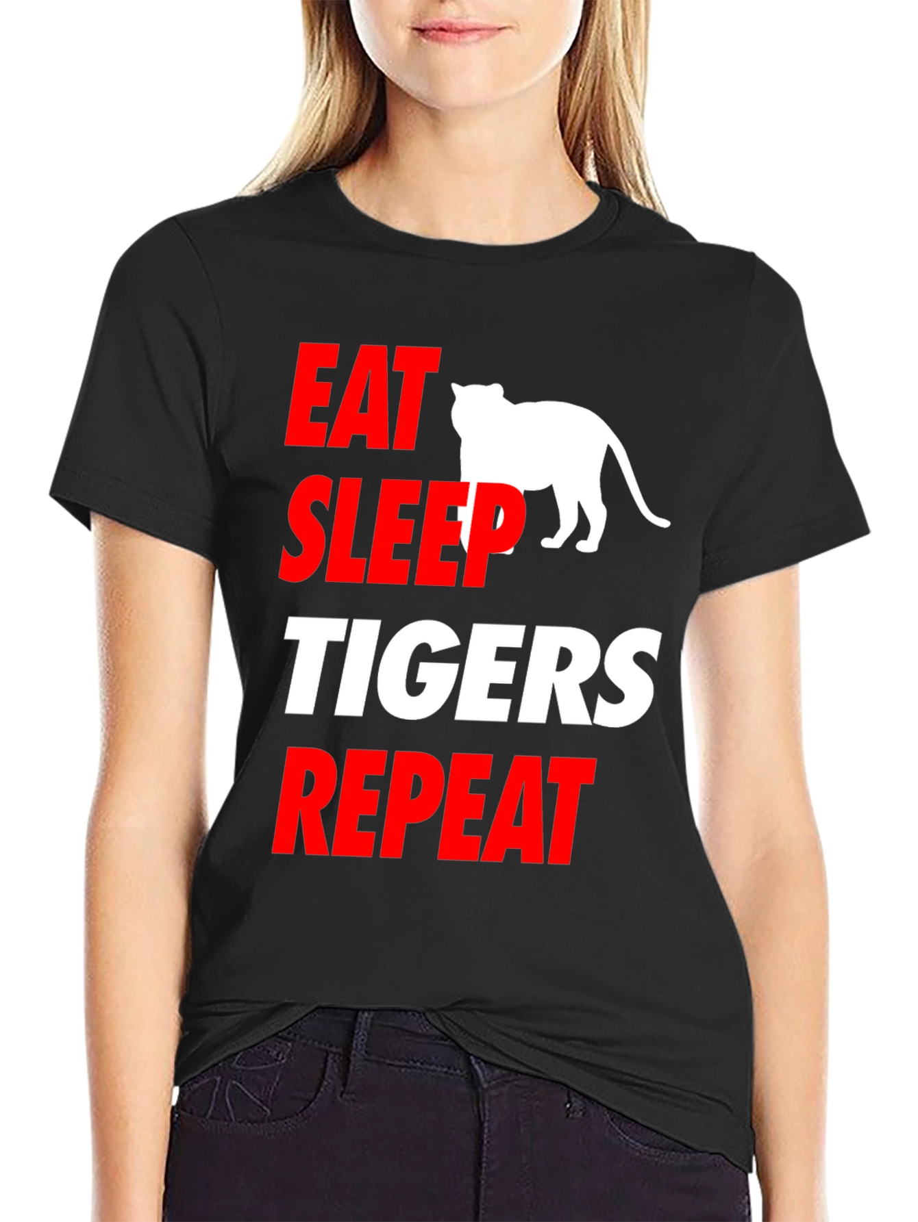 Eat Sleep Tigers Repeat Black T-Shirt